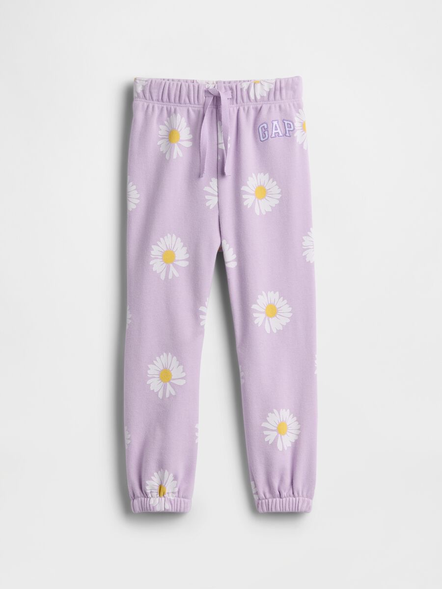 Purple newborn cotton blend trousers regular fit with daisies_0