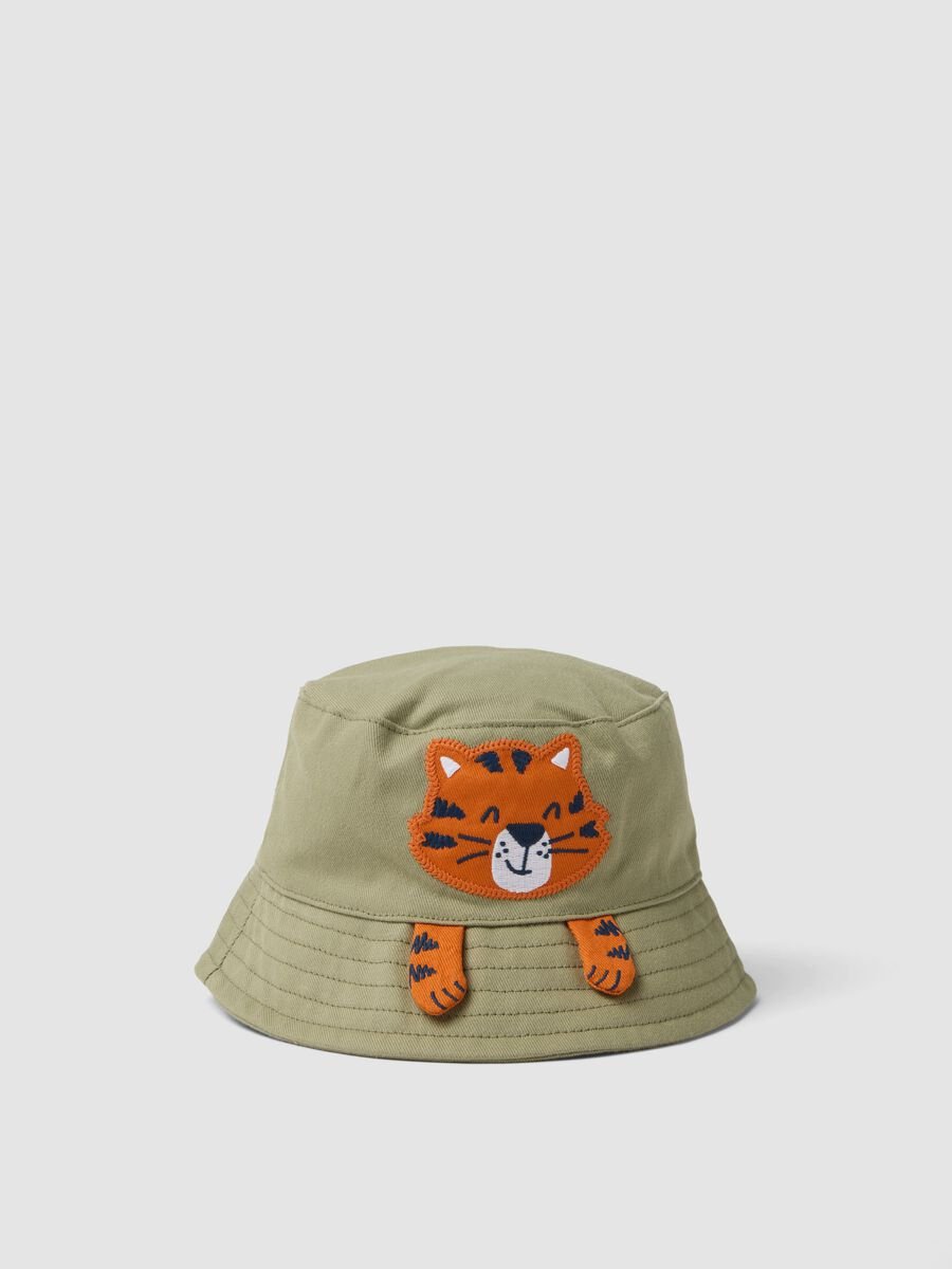 Cappello bucket verde in puro cotone da bimbo con tigre_0