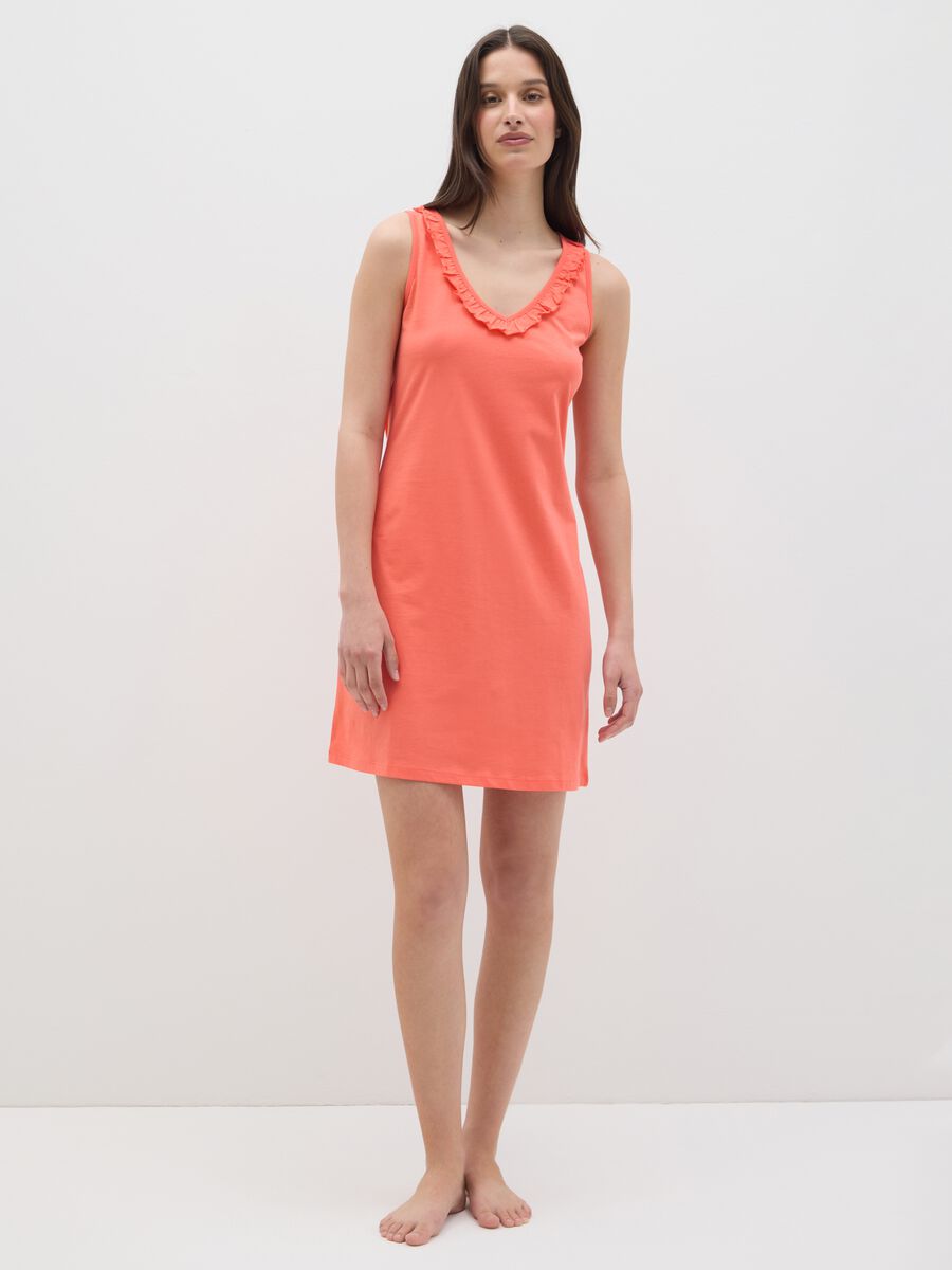 Women's orange pure cotton dress with ruffles_0