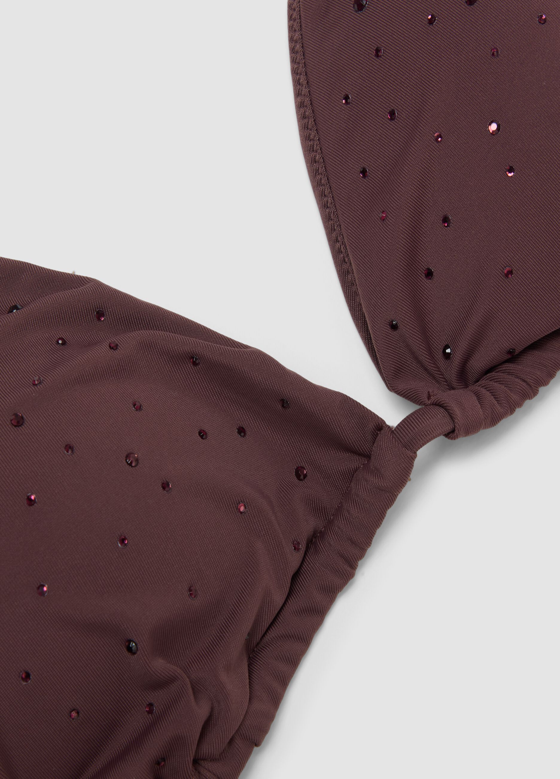Brown stretch triangle bikini top with sparkling details
