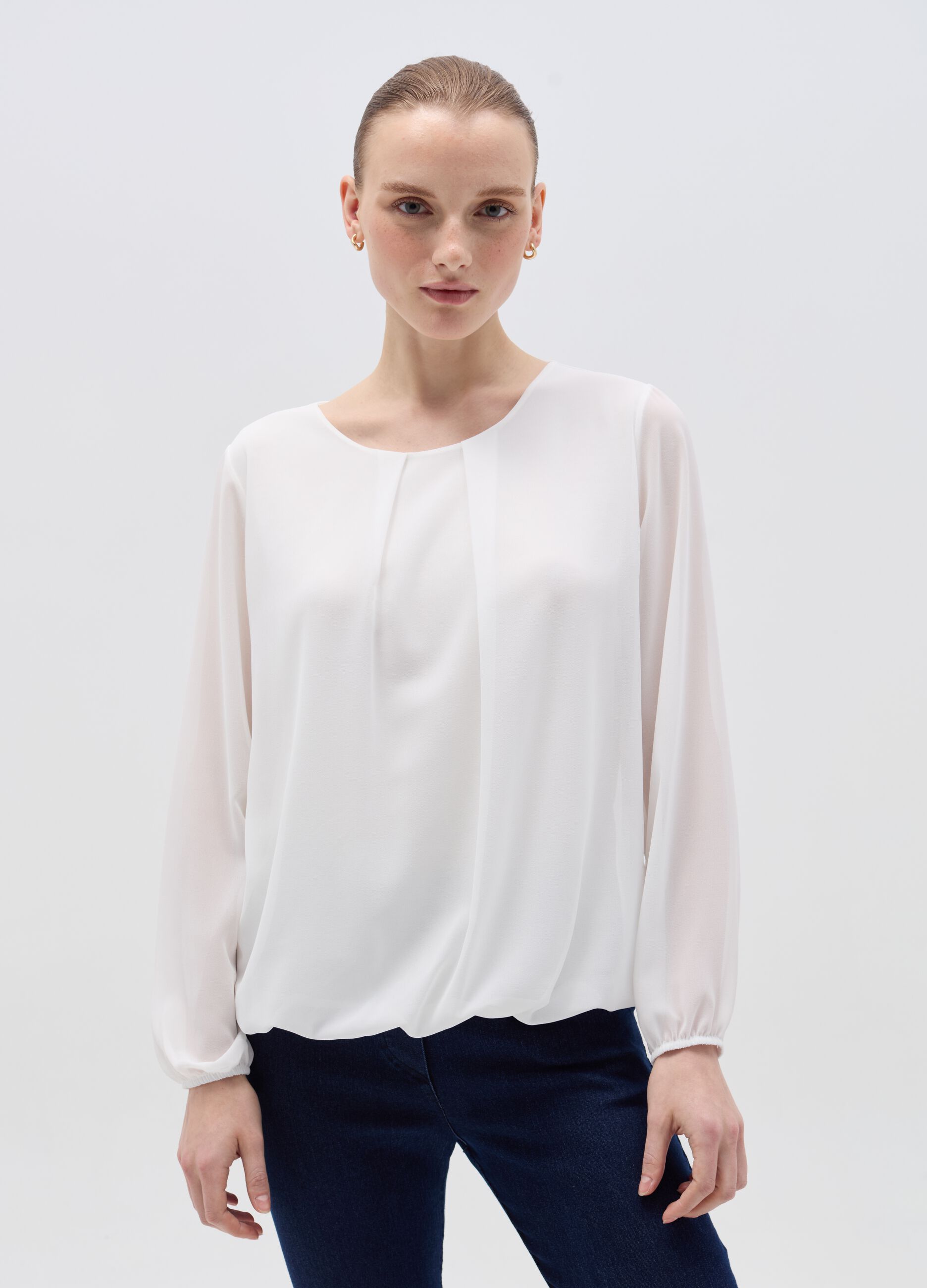 Semi-sheer solid colour blouse