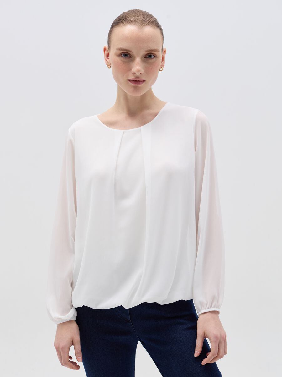 Semi-sheer solid colour blouse_2