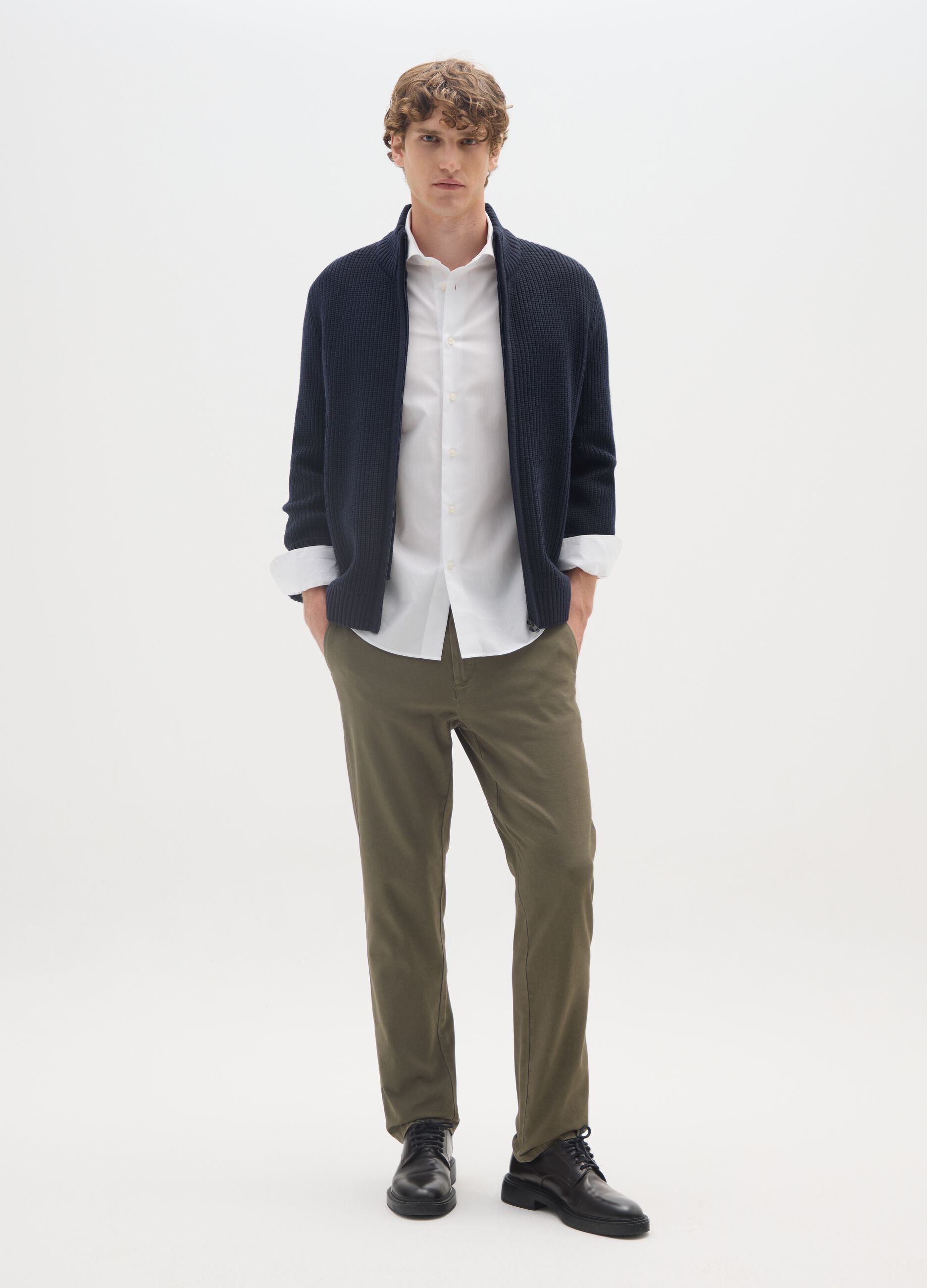 Green slim fit cotton chino trousers