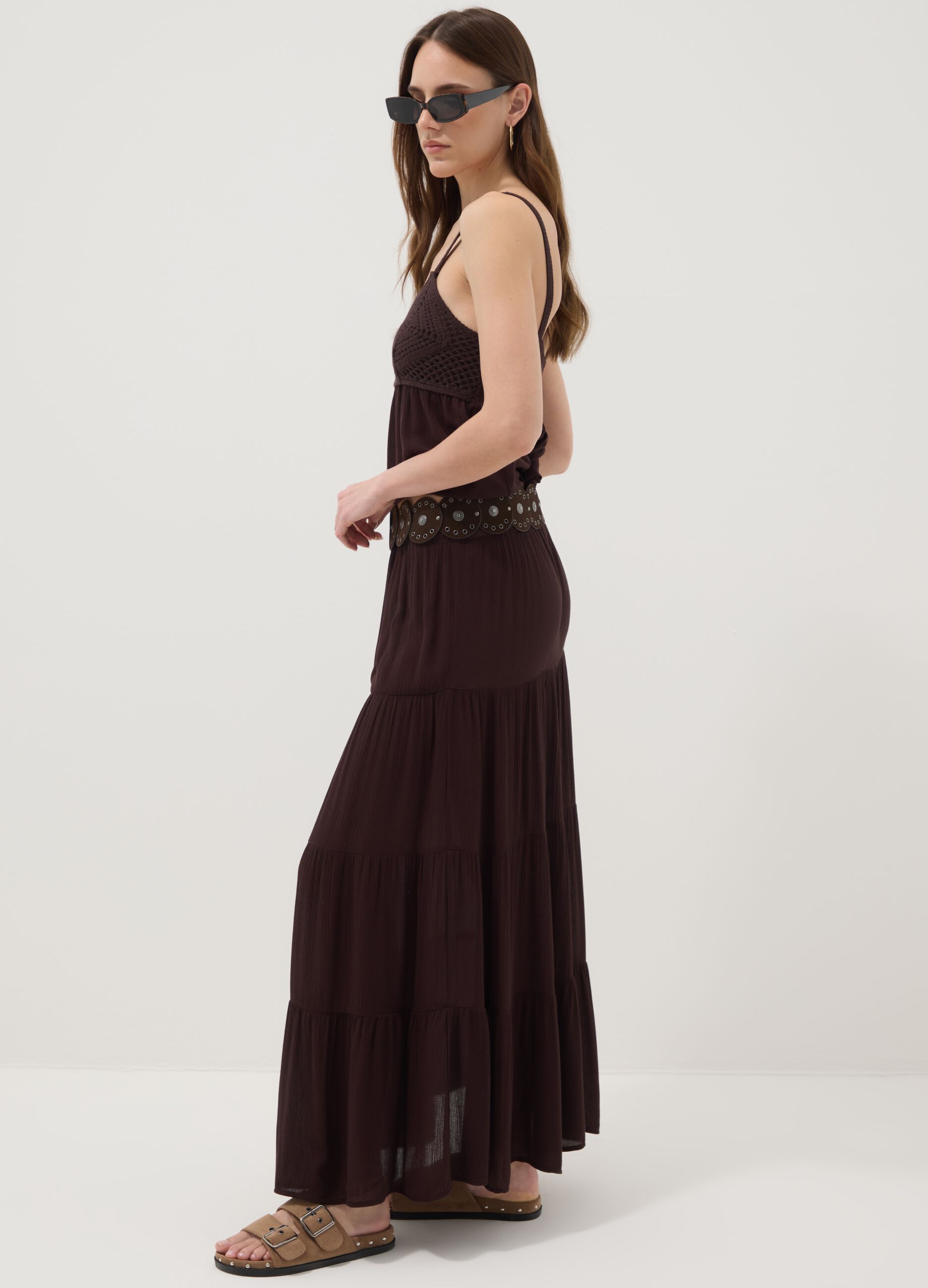 Brown maxi skirt in pure viscose