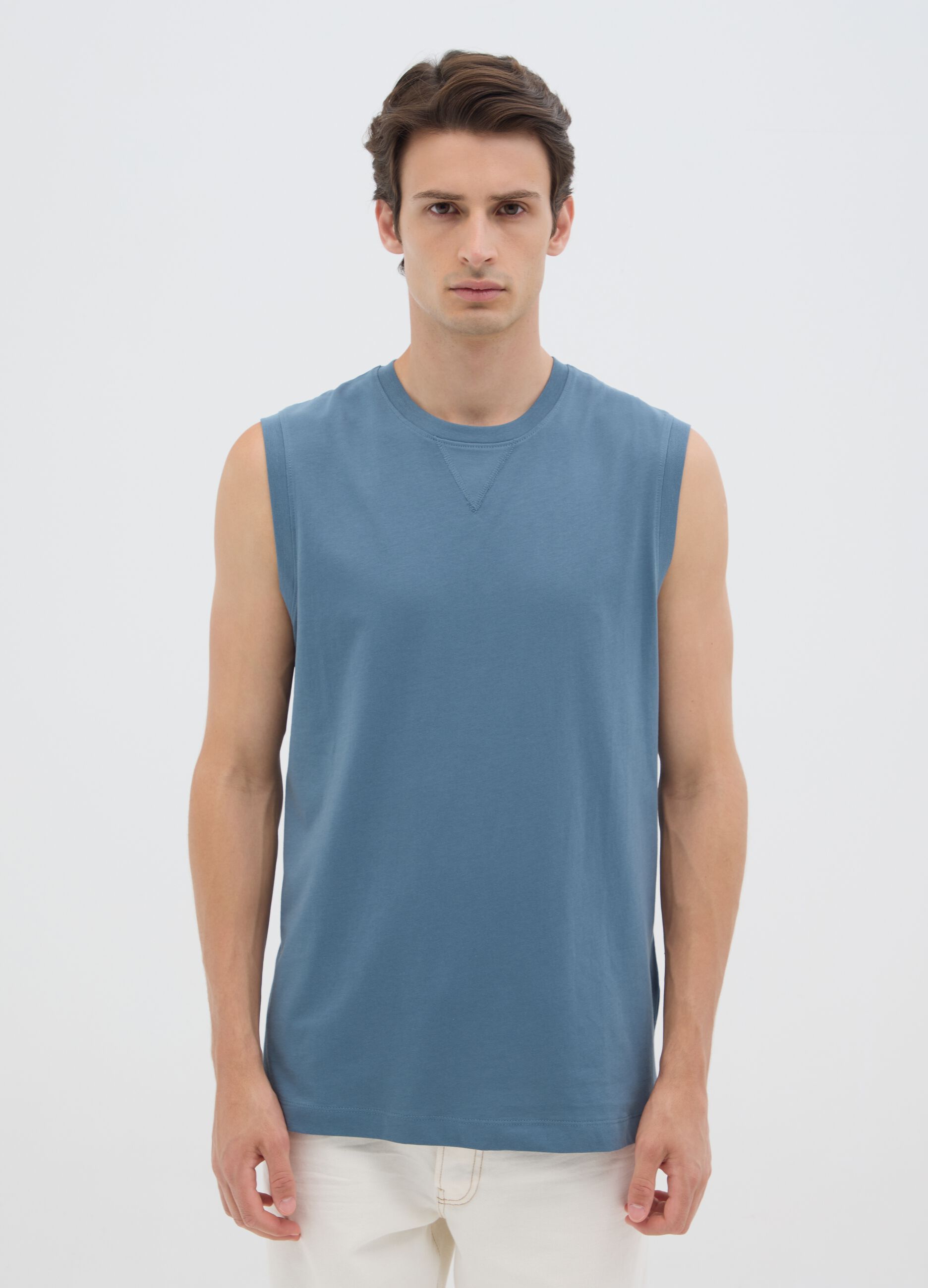 Canotta da uomo in puro cotone blu regular fit