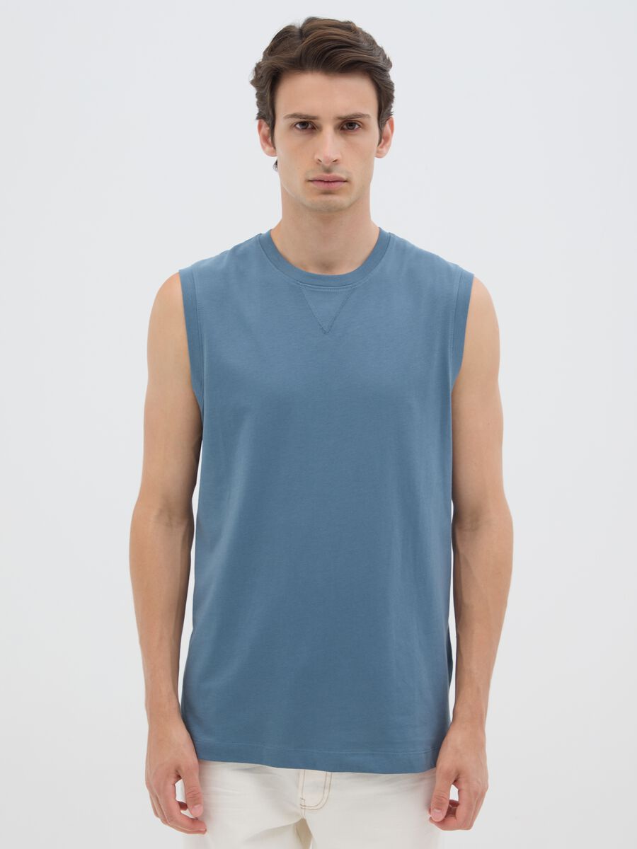 Men's blue pure cotton regular fit vest_0