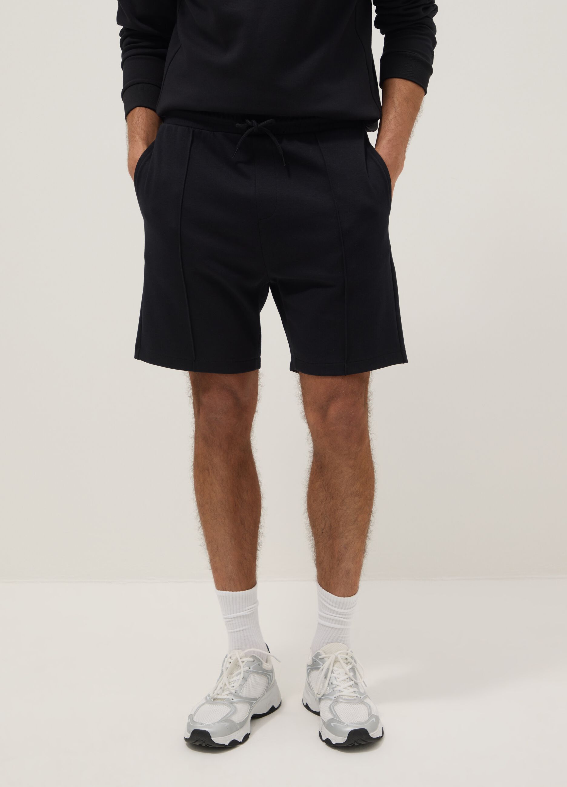 Black cotton-blend regular-fit shorts with drawstring