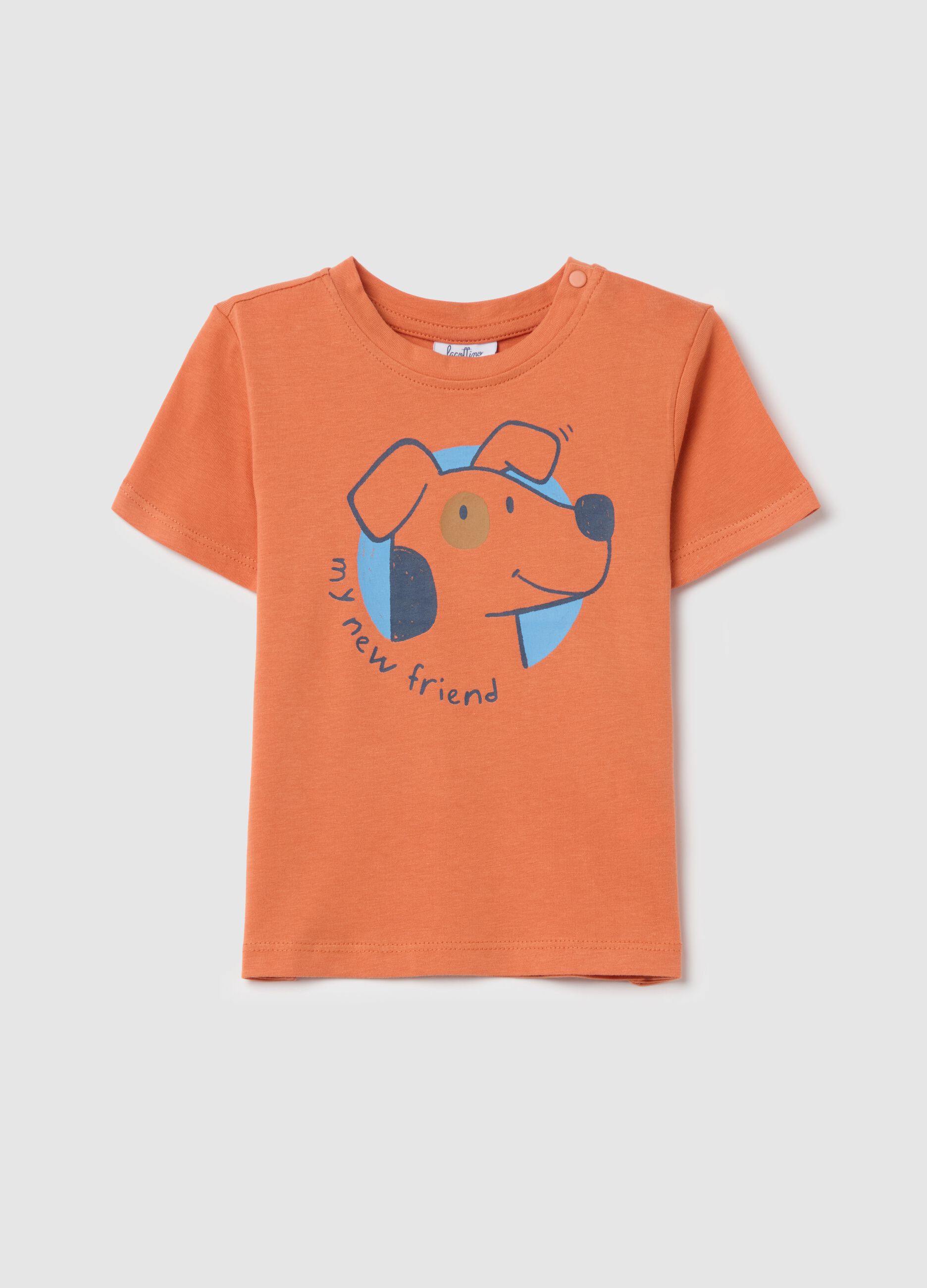 Cotton T-shirt with "My new friend" puppy print