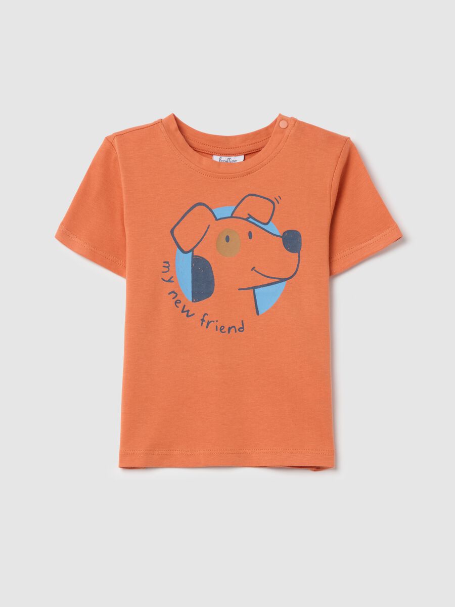 Cotton T-shirt with "My new friend" puppy print_0