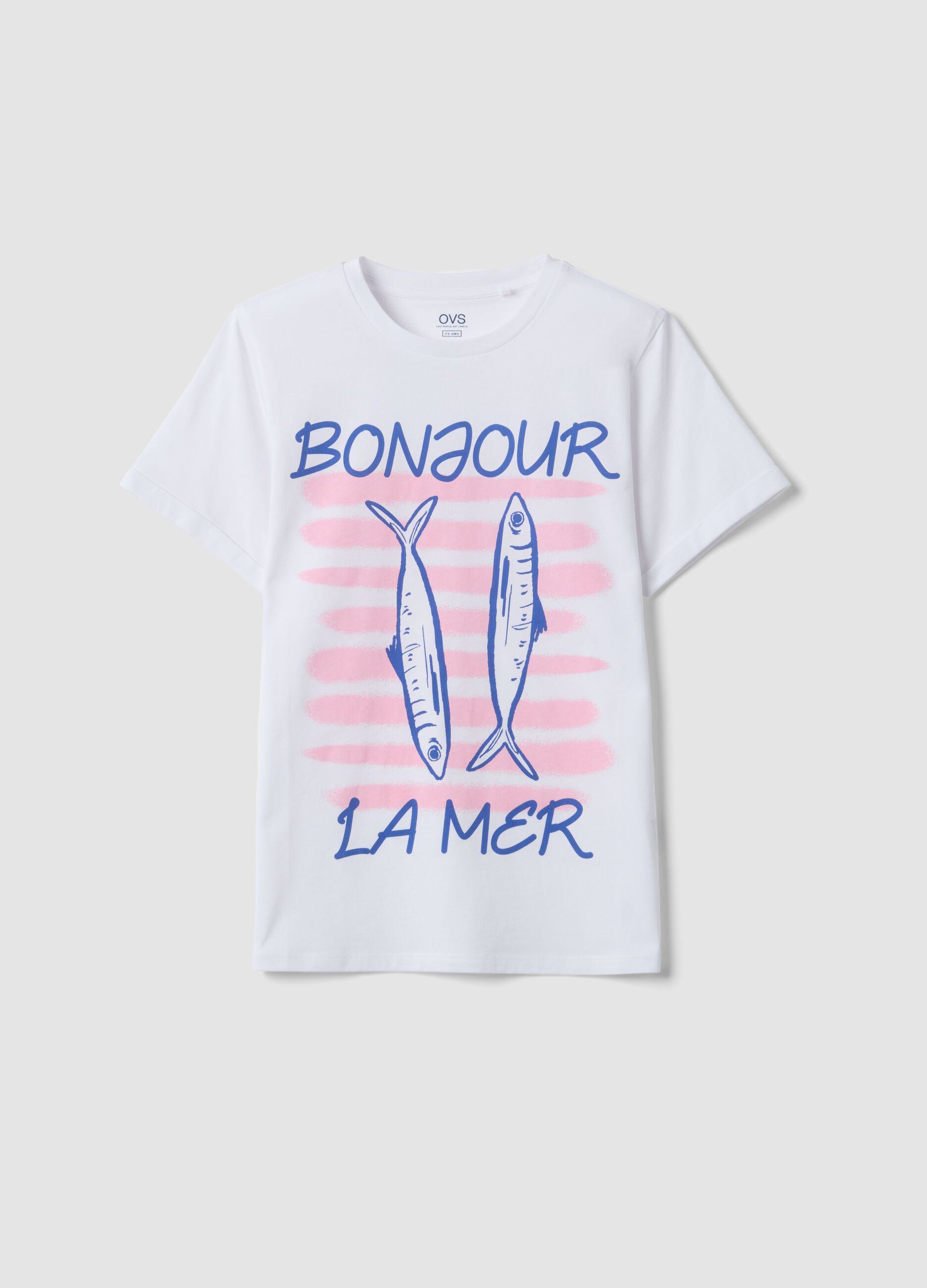 T-shirt bianca in puro cotone con stampa frontale regular fit