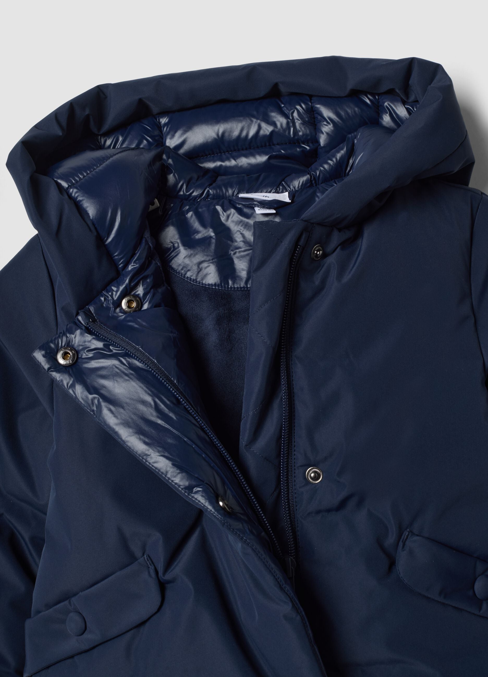 Navy padded hooded jacket, regular fit