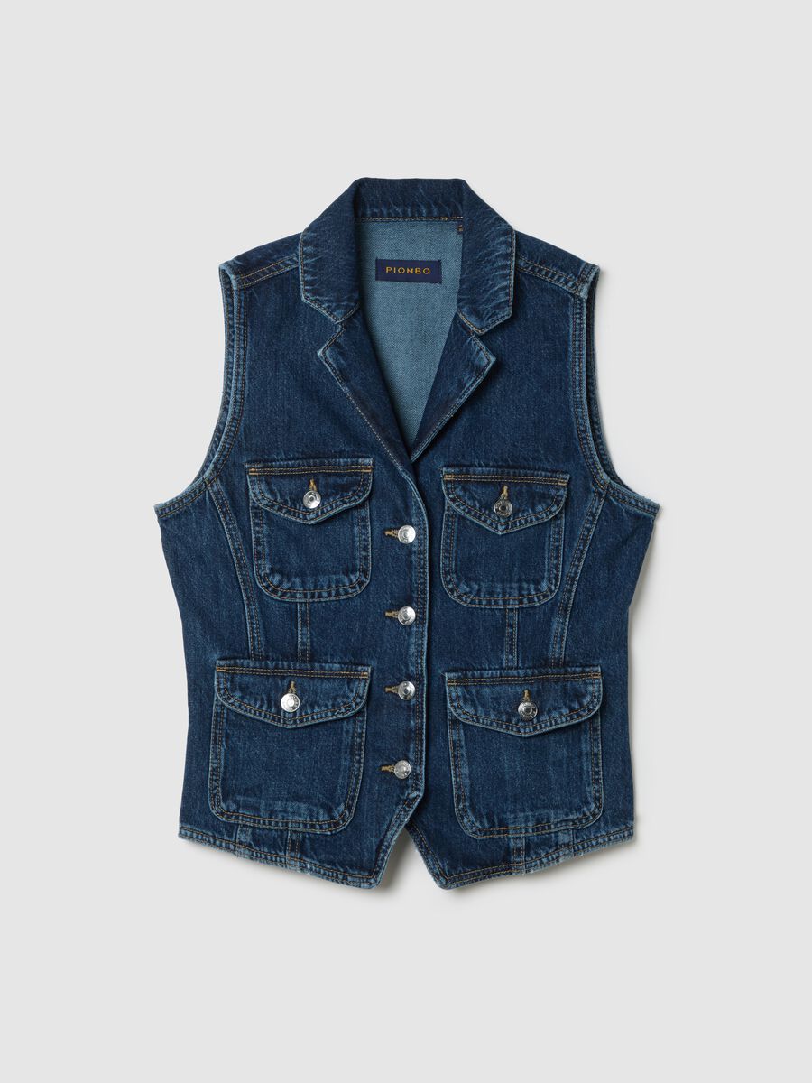 Slim fit pure cotton denim waistcoat_0