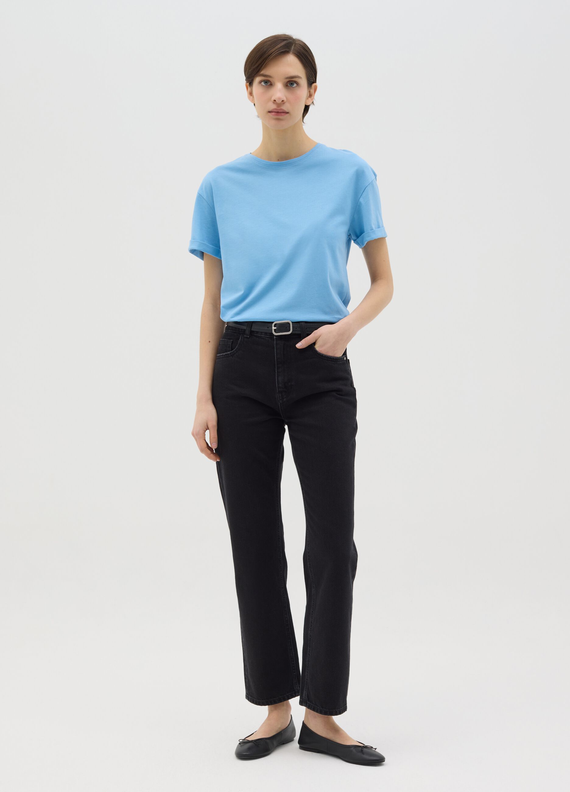 Light blue boxy-fit T-shirt in cotton