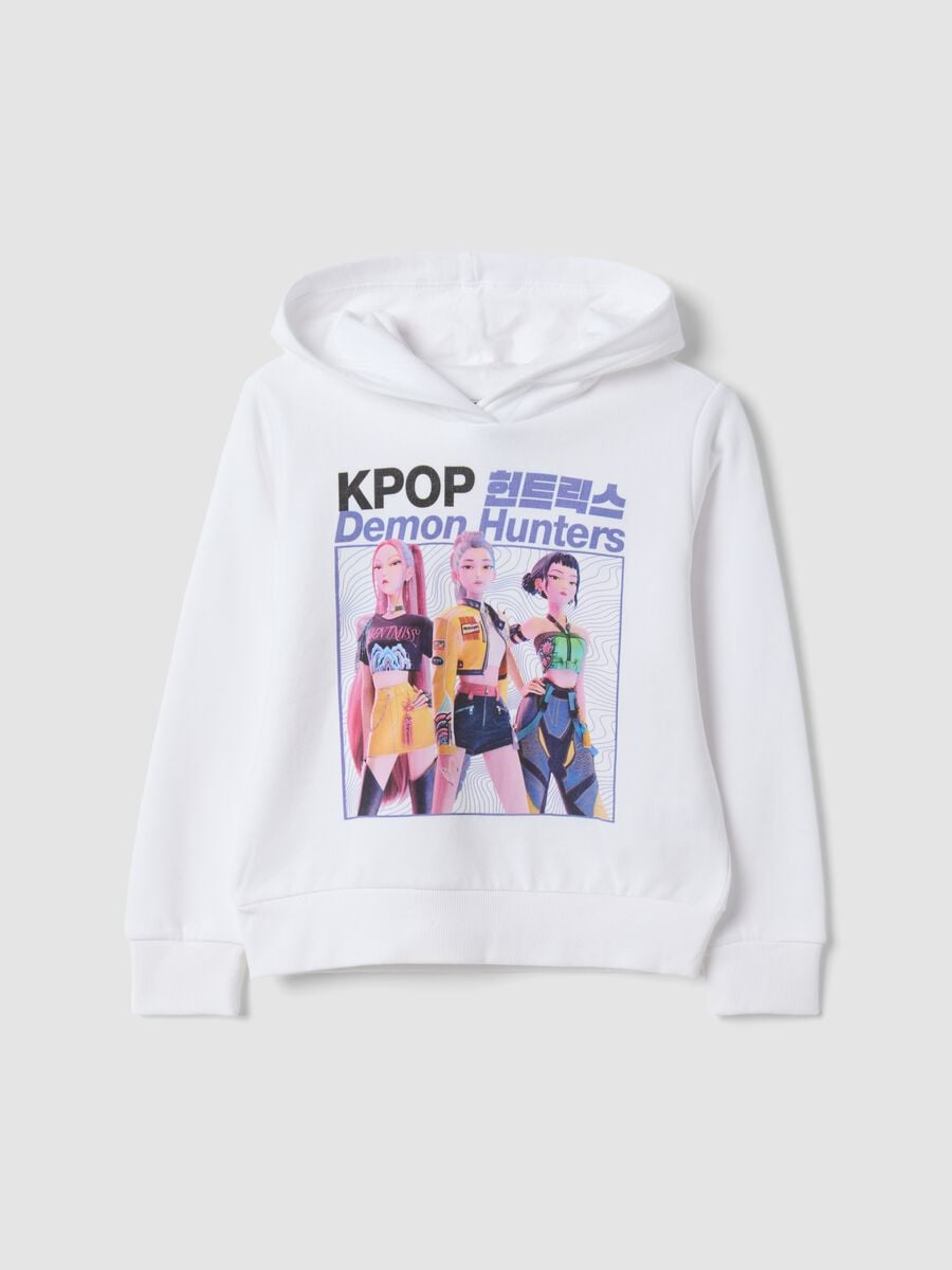 Felpa bianca in puro cotone con cappuccio e stampa K-Pop Demon Hunters_0