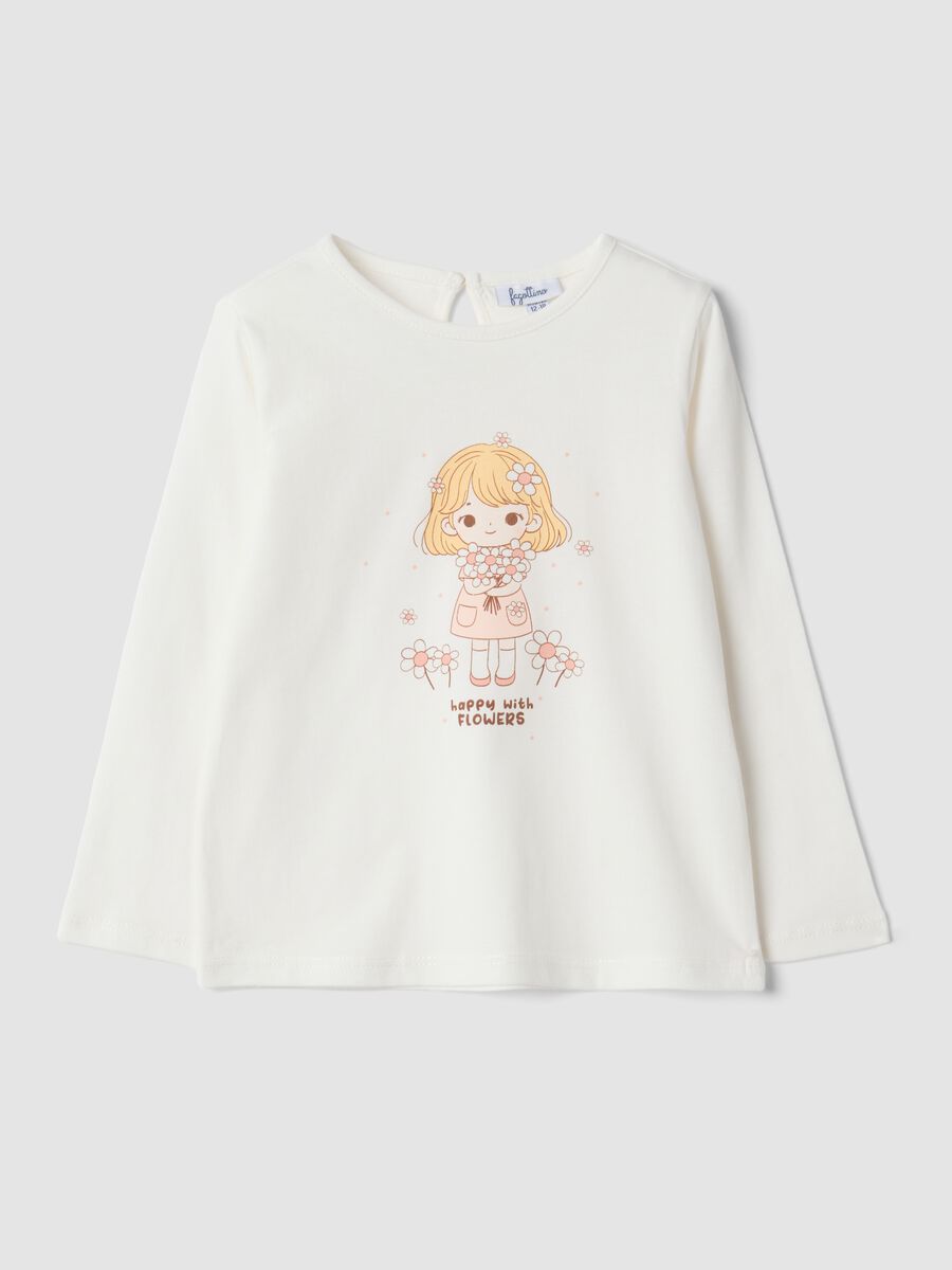 Maglietta bianca in puro cotone organico con stampa_0