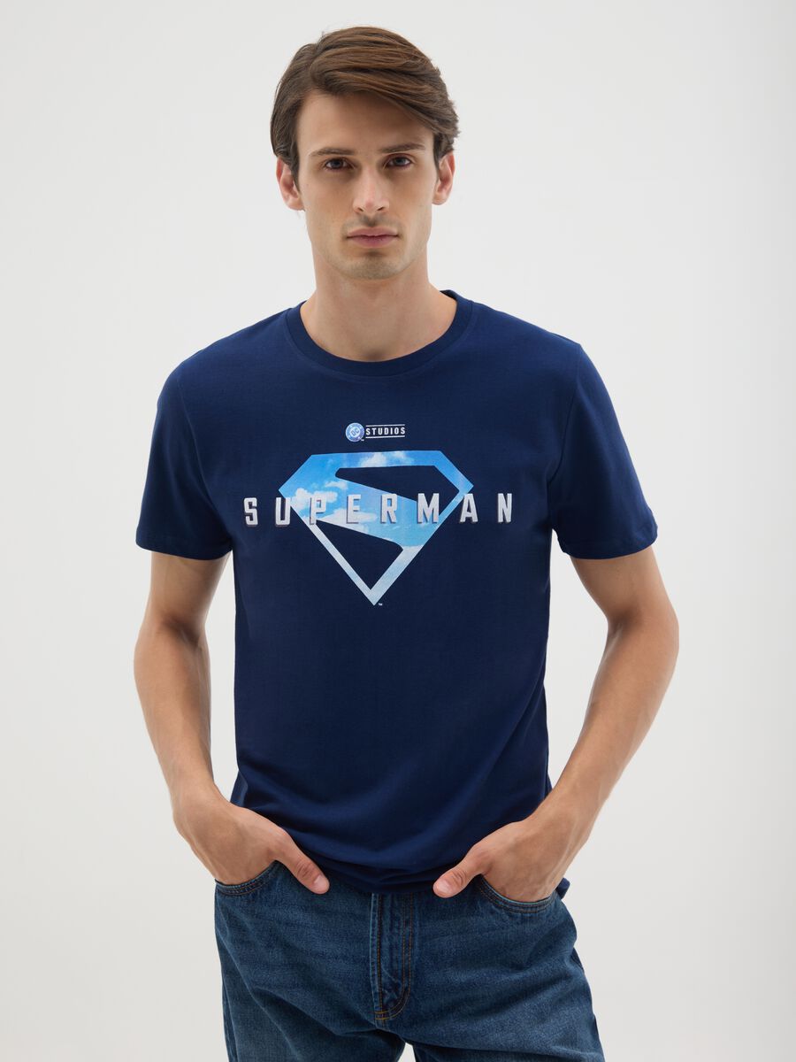 Men's pure cotton blue T-shirt with Superman logo_0