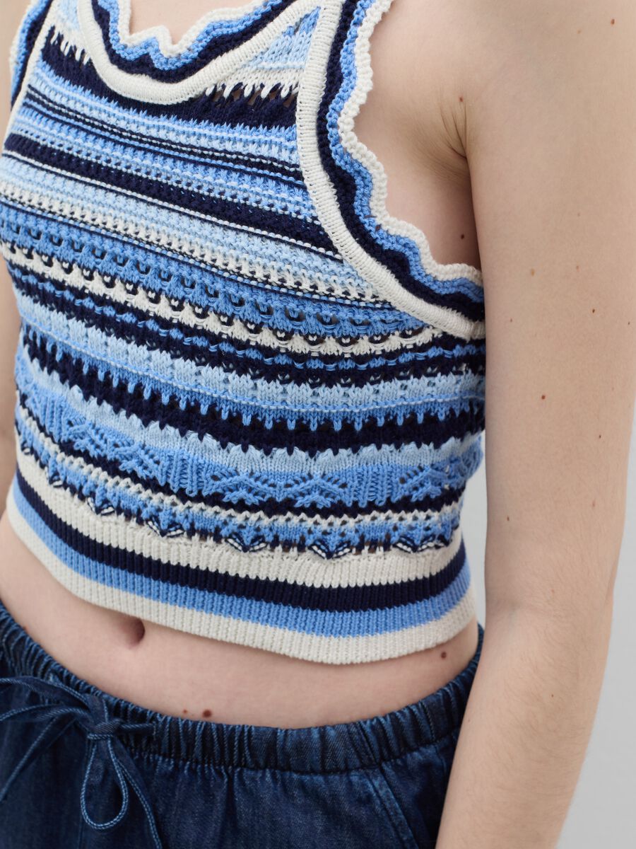 Cropped tank top in multicoloured crochet_2