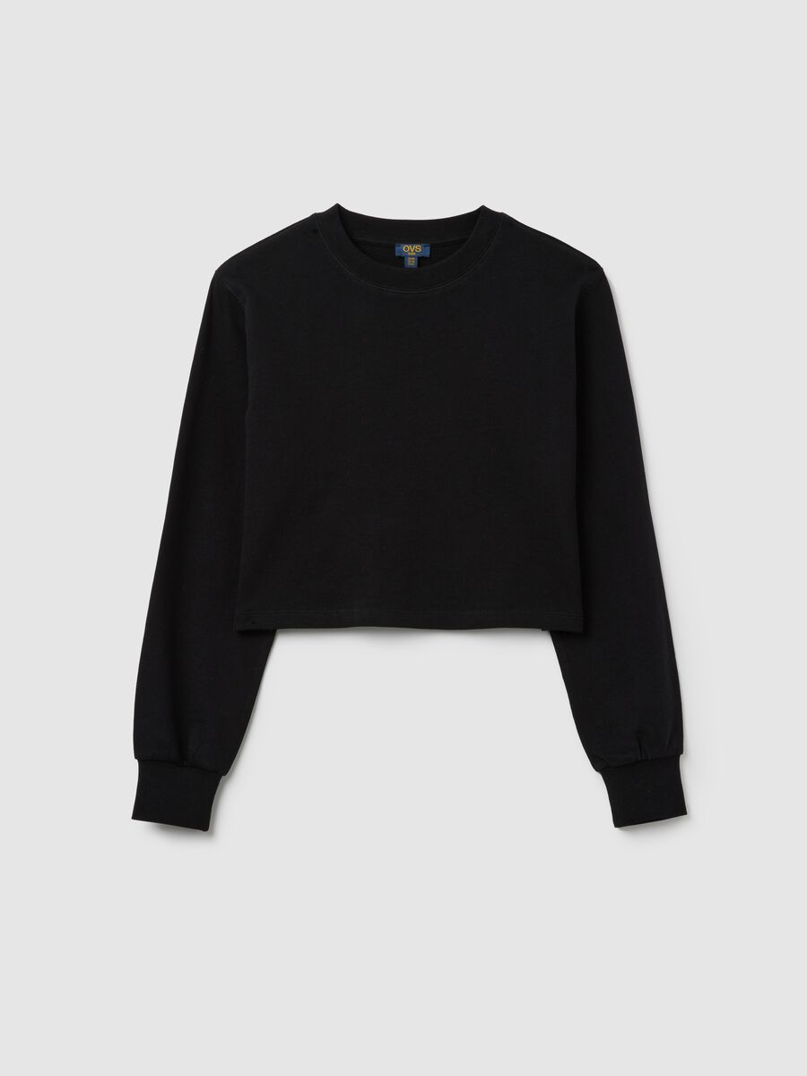 Maglia cropped da ragazze in puro cotone nero regular fit_3
