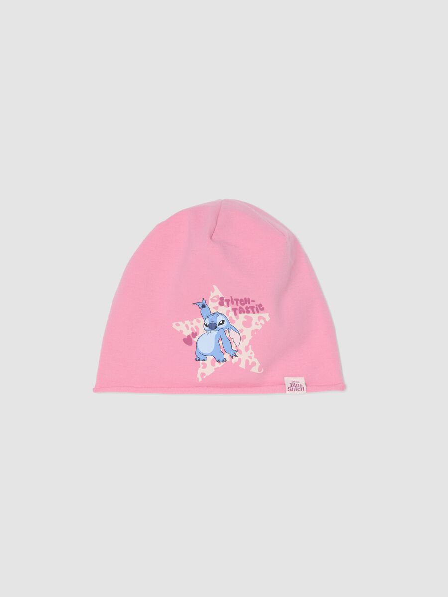Cappello rosa in cotone elasticizzato jersey con stampa Lilo & Stitch per bambina_0