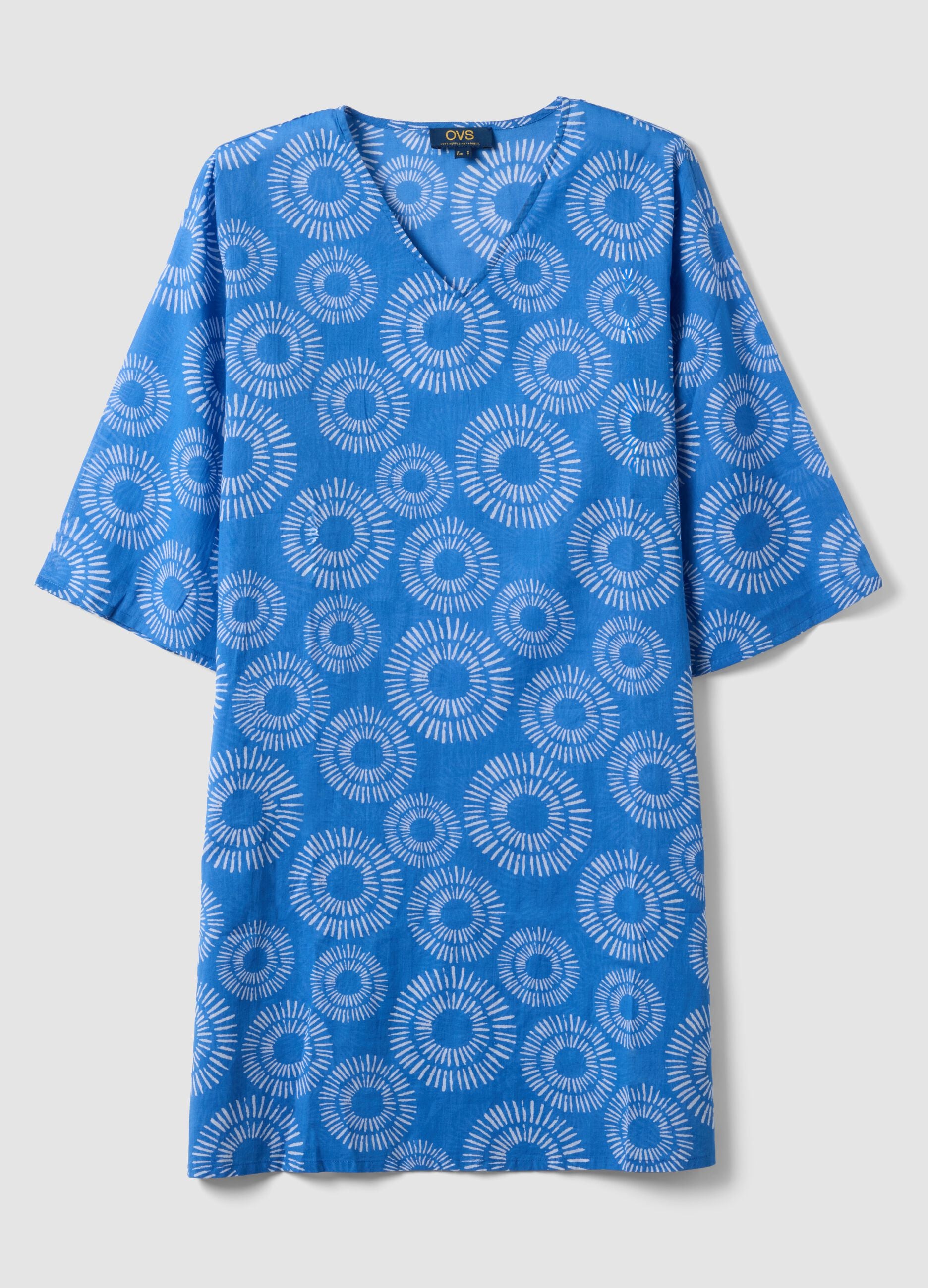 Blue pure cotton patterned kaftan