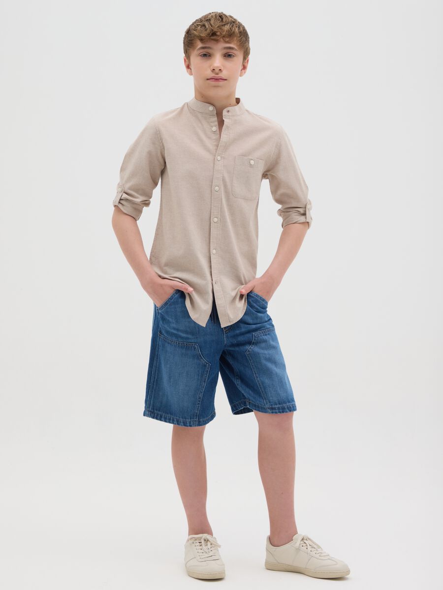 Shorts in denim blu con coulisse_1