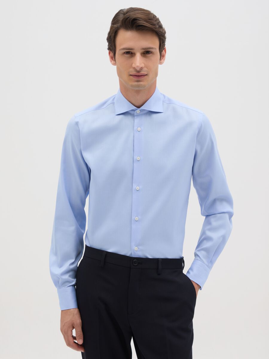 Men's Light Blue Pure Cotton Slim Fit Shirt_0