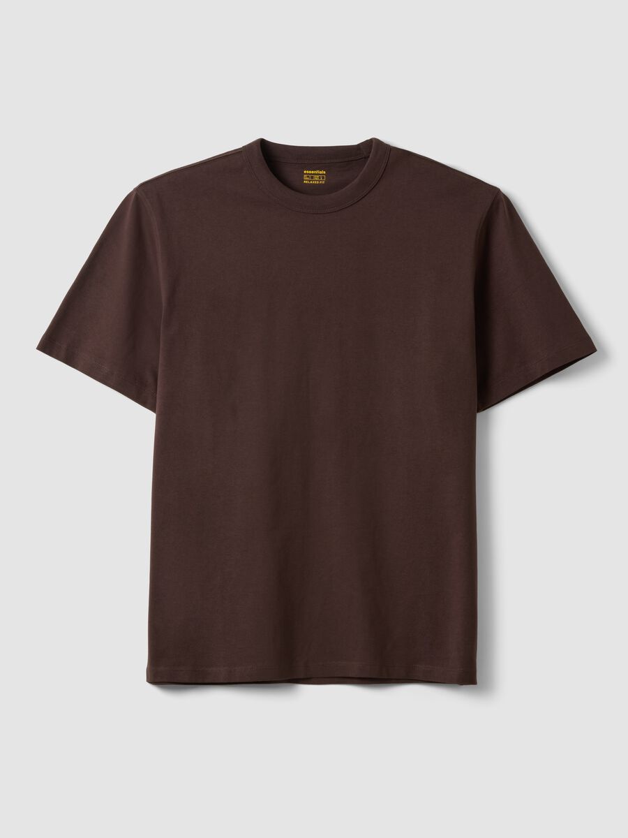 T-shirt marrone in puro cotone a girocollo relaxed fit_0