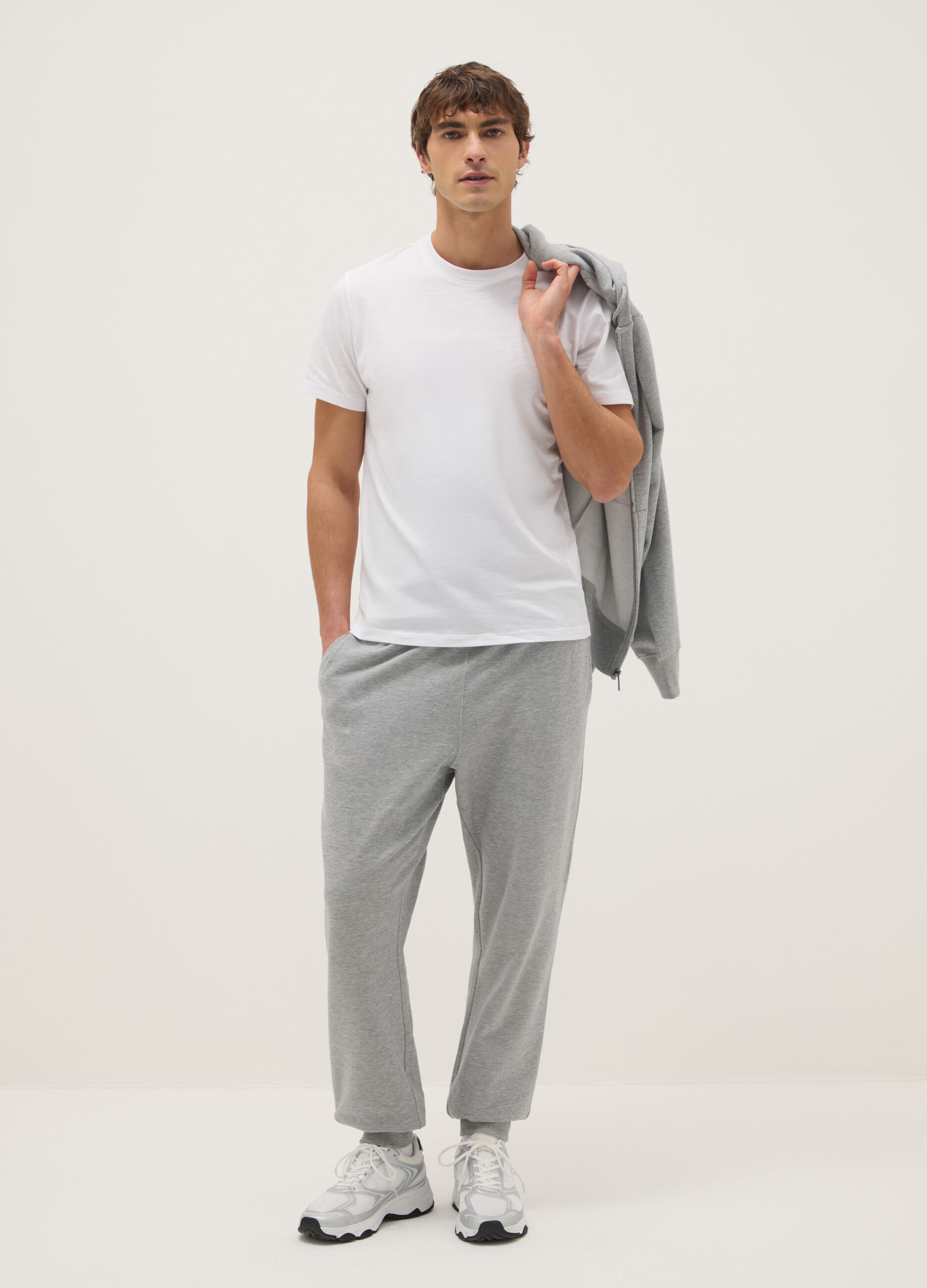 Regular Fit Grey Cotton Blend Jogger Trousers