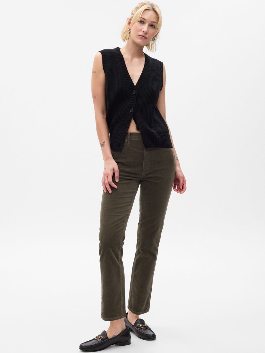 Pantaloni slim fit a vita alta in corduroy_0