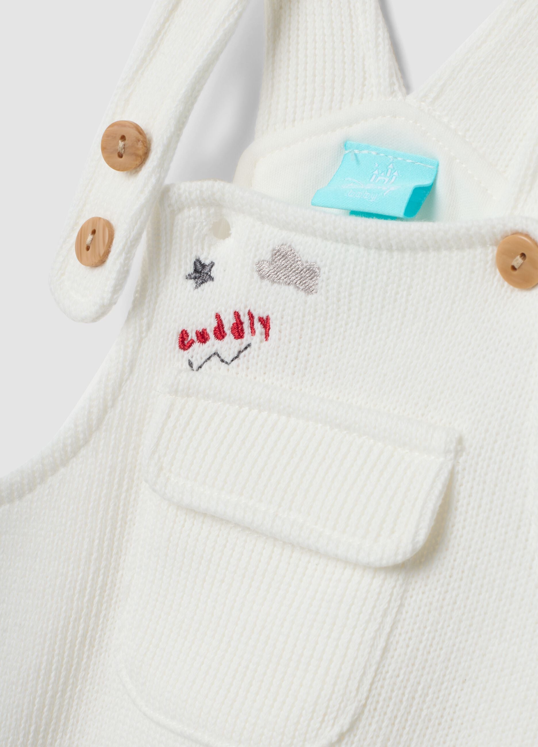 White pure cotton set with Mickey Mouse dungarees and top