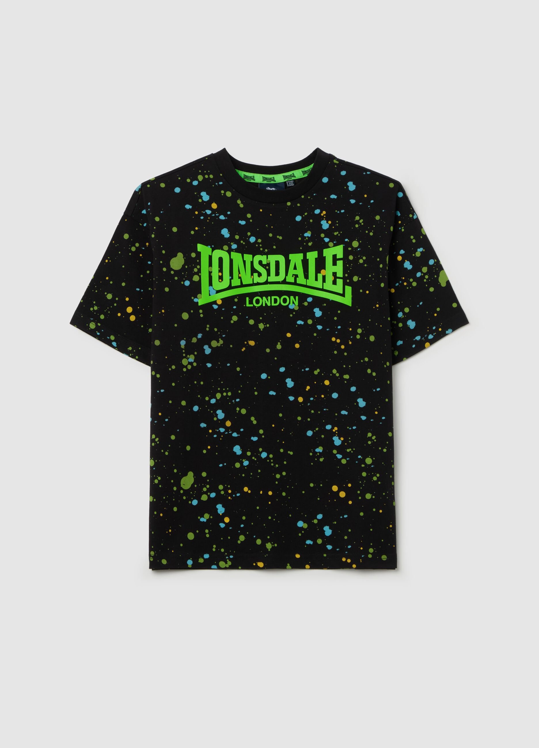 Cotton T-shirt with logo and paint splashes print