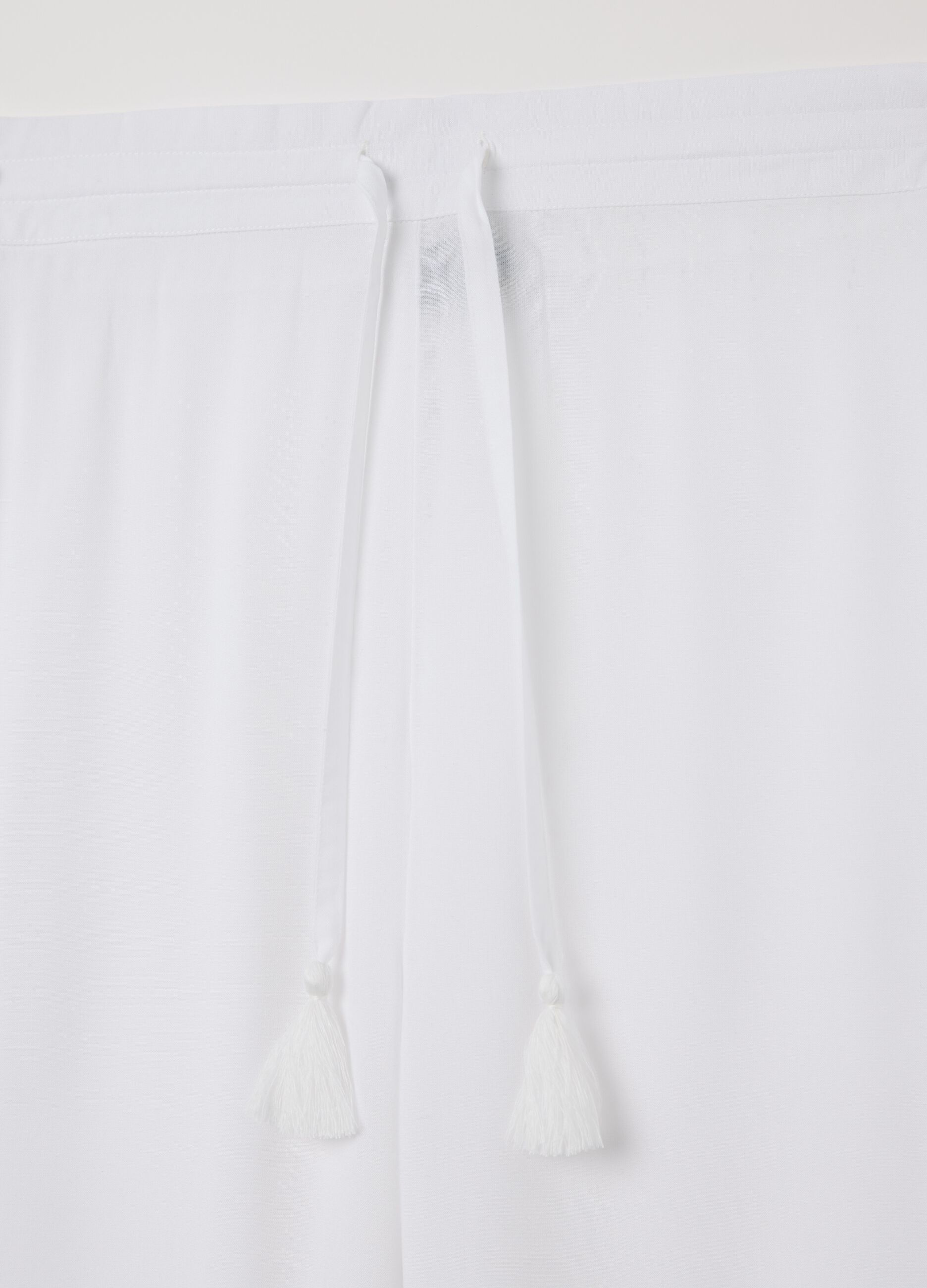 Long white beach cover-up trousers with drawstring