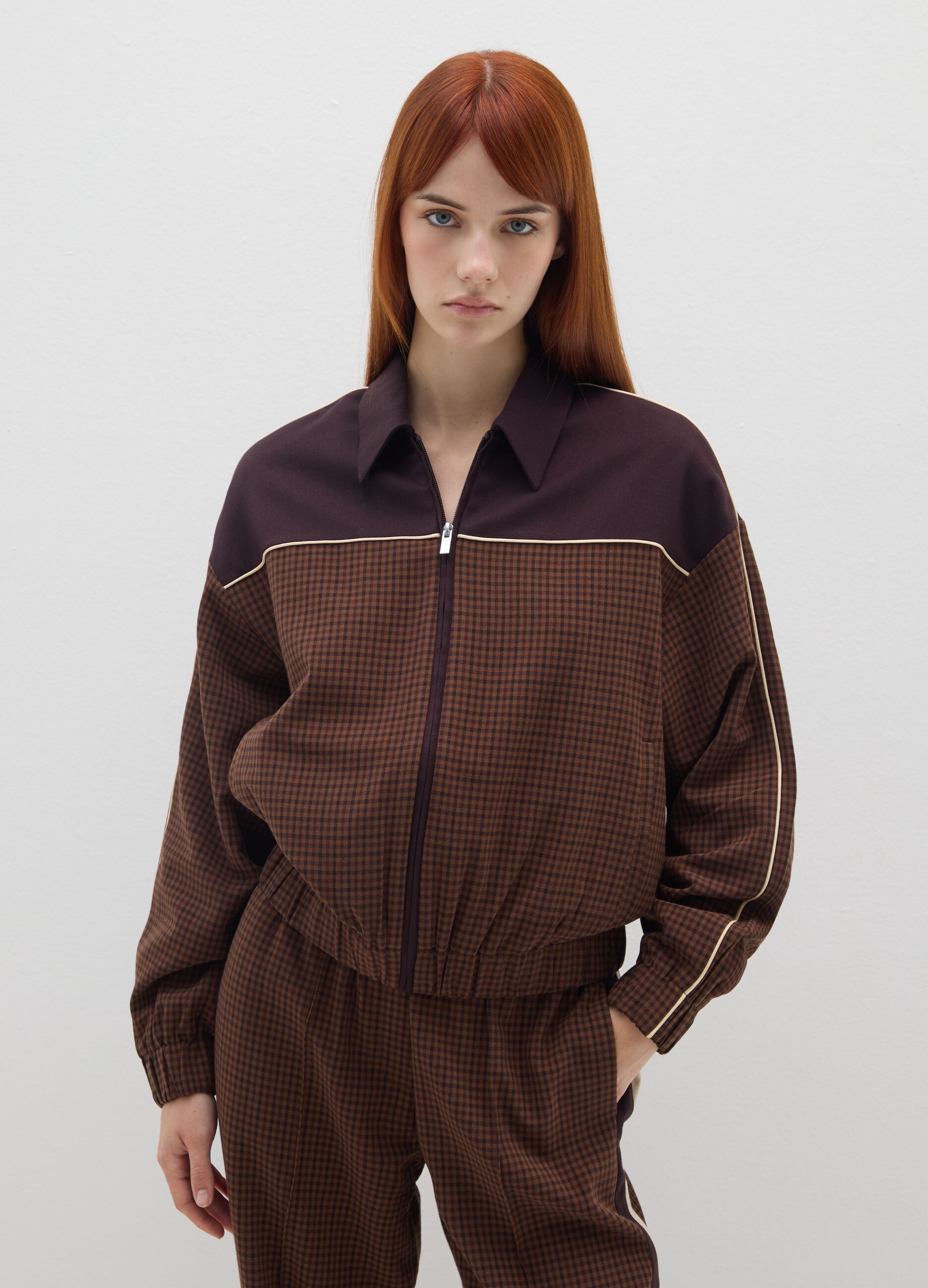 Brown Check Jacket with Zip