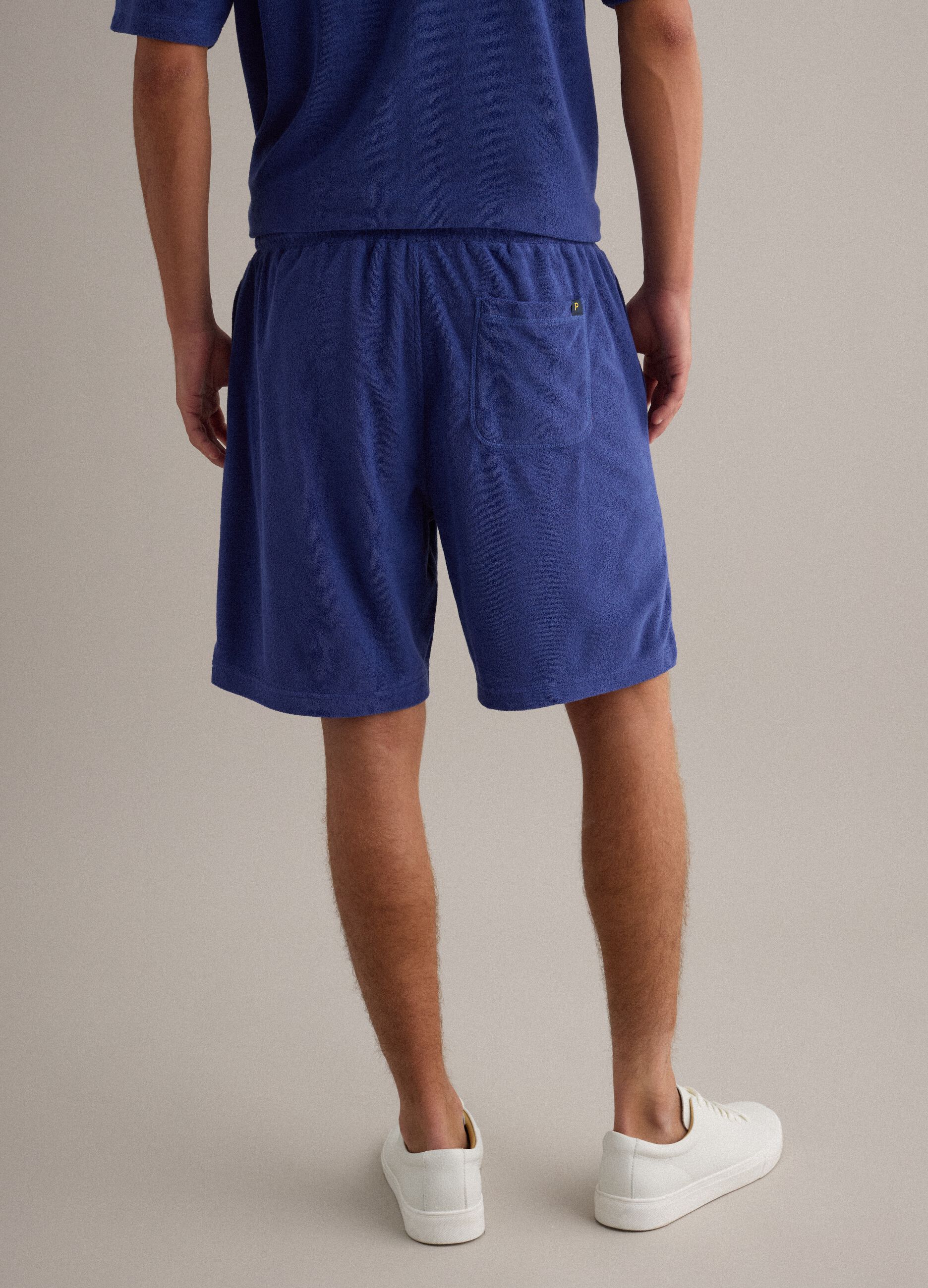 Blue cotton-blend bermuda shorts with elasticated waist