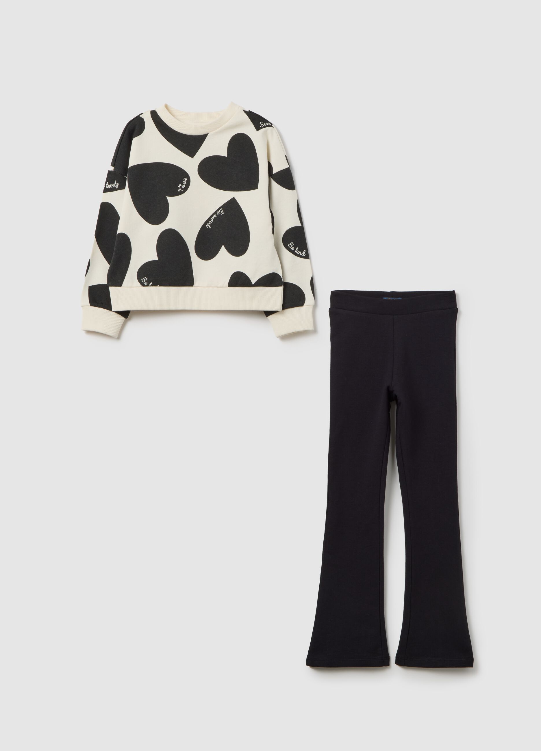 White Set with Trousers Decorated with Hearts
