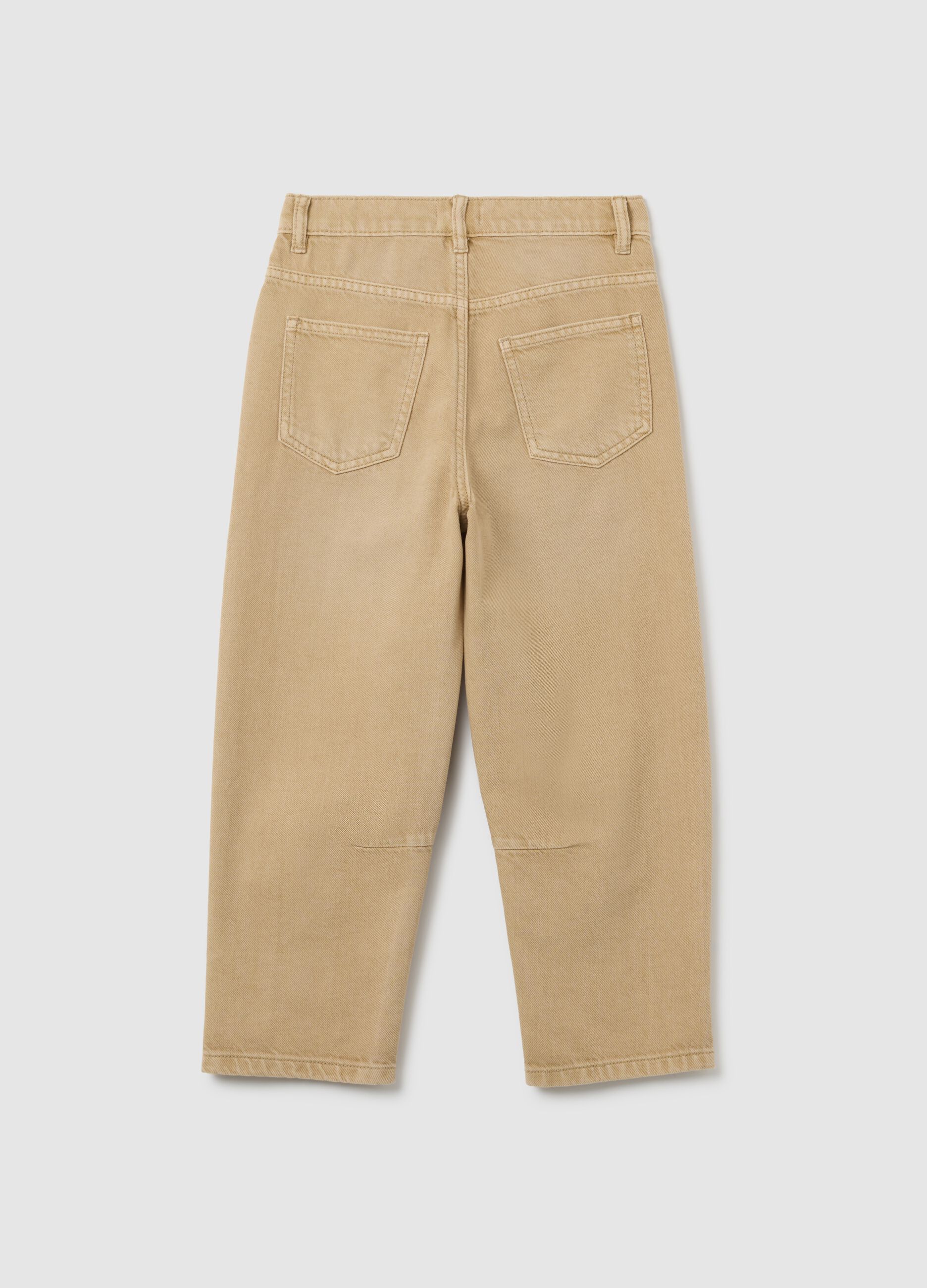 Pantaloni da bambino in puro cotone beige baggy