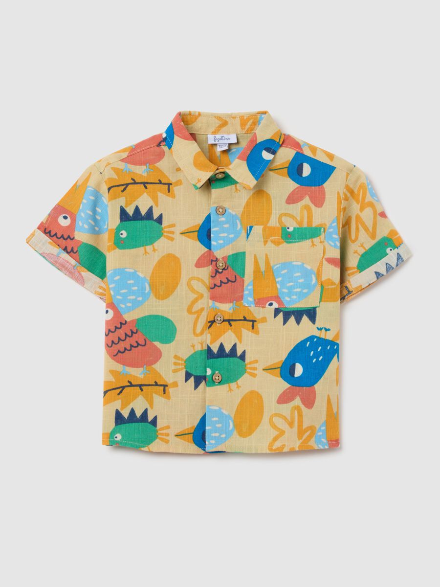 Child's short sleeve pure cotton multicolour over fit shirt with classic collar_0