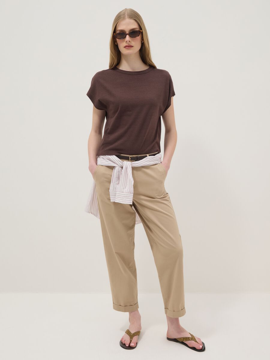 Brown cotton-linen blend short-sleeve T-shirt, regular fit_2