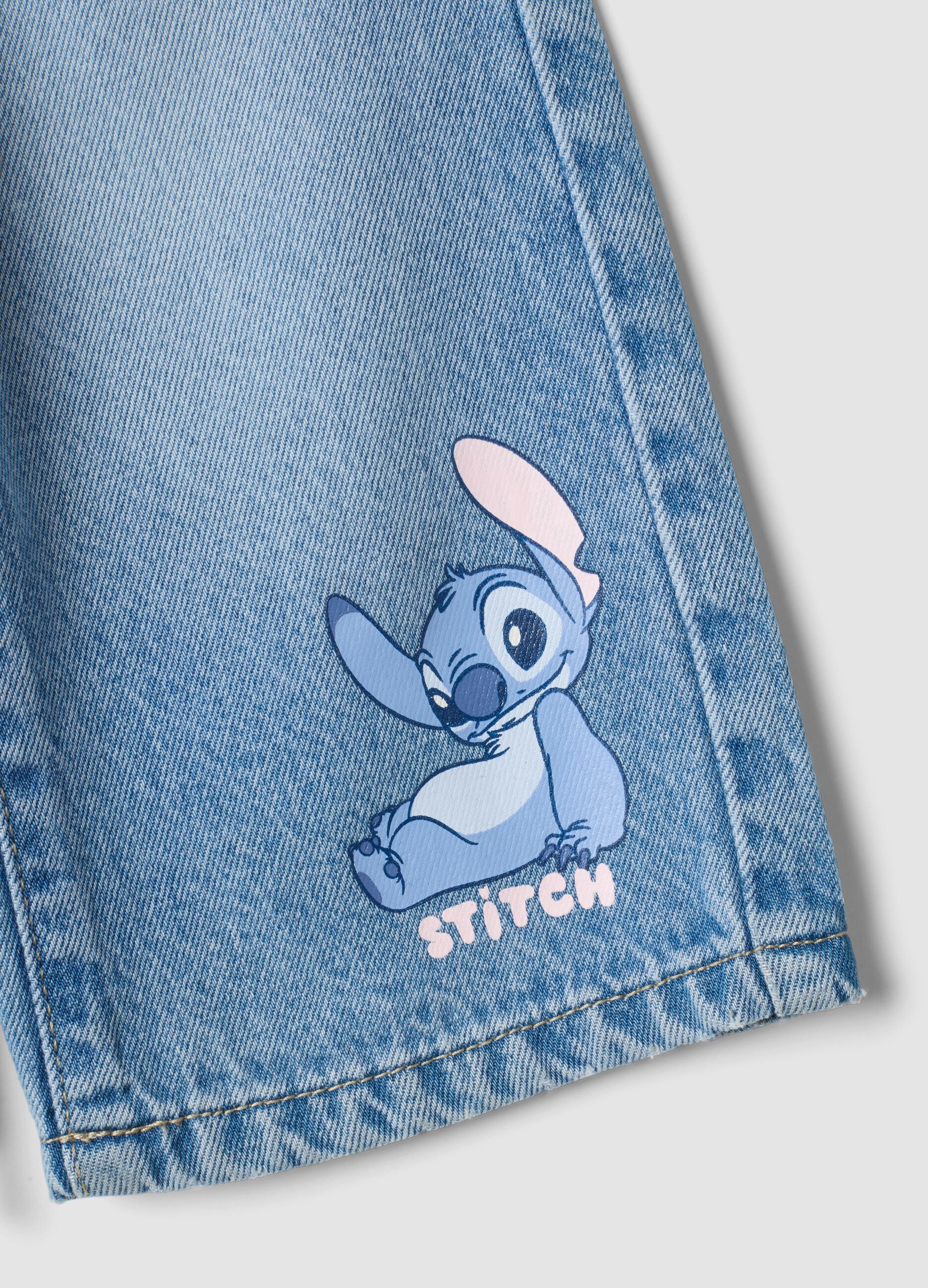 Light blue cotton and lyocell blend jeans with Lilo & Stitch print for baby girl