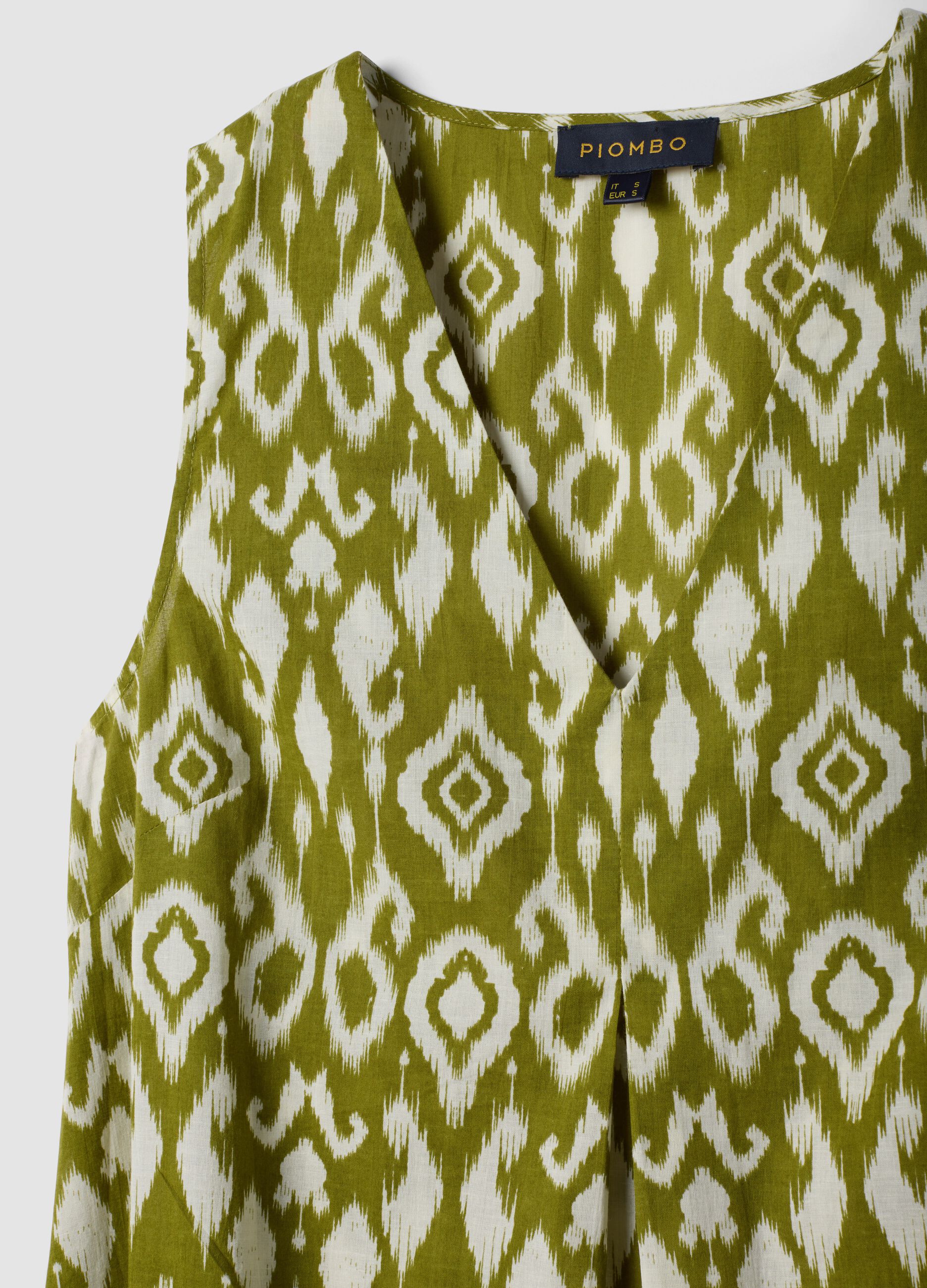 Green maxi dress in pure cotton with V-neck and print