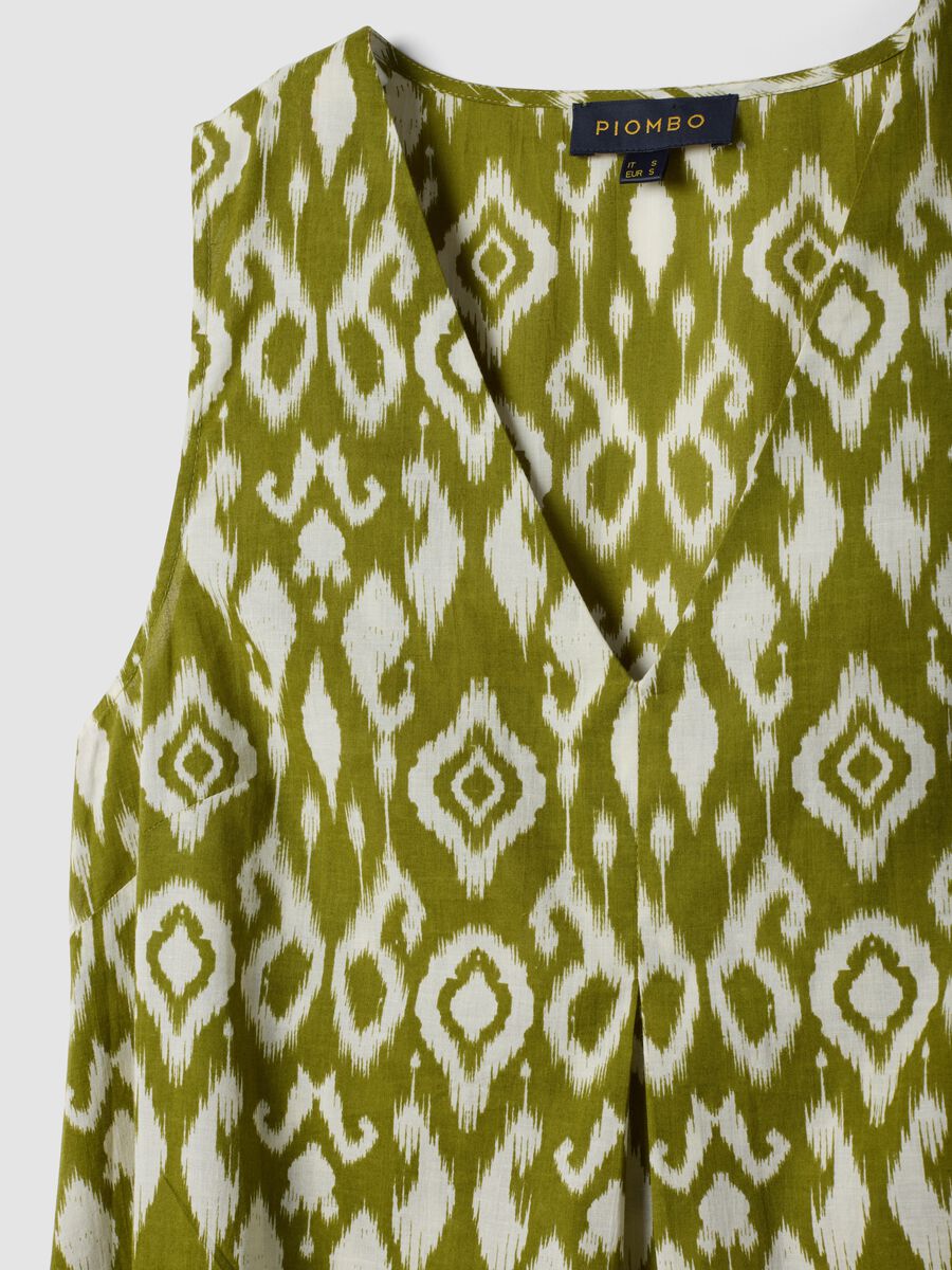 Green maxi dress in pure cotton with V-neck and print_5