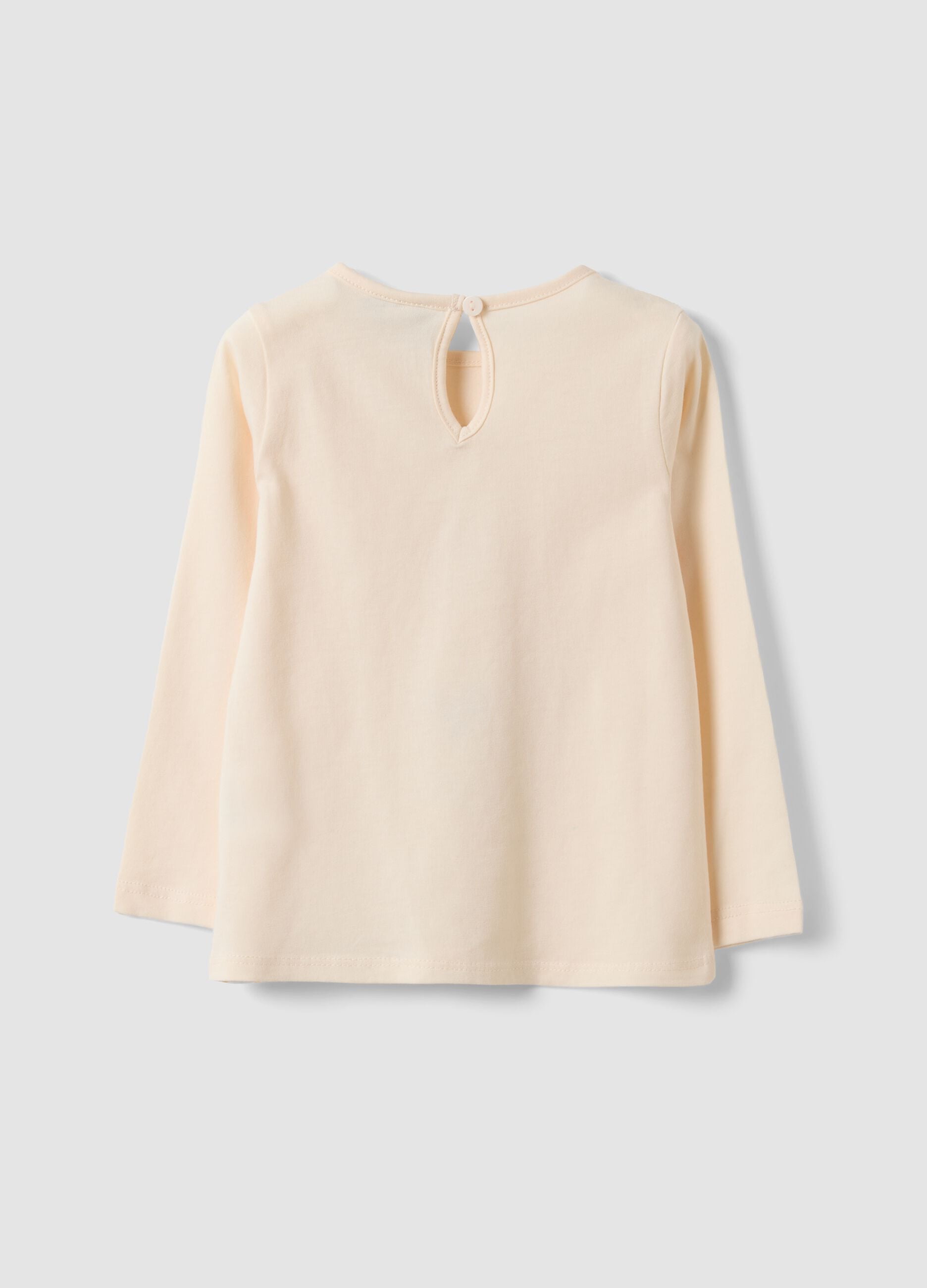 Maglietta beige in puro cotone organico con stampa orsetti per bimba