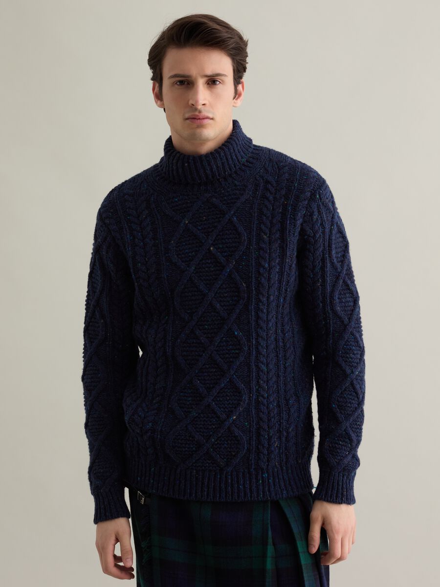 Cable-knit mélange pullover with high neck_0