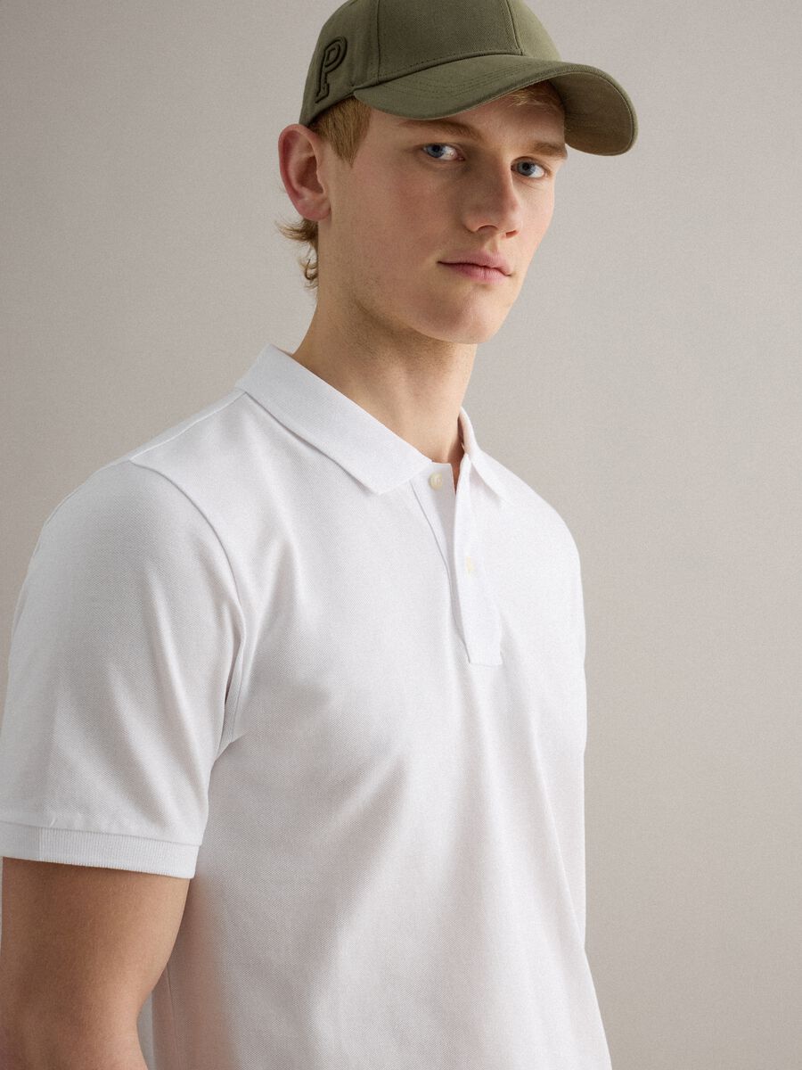 Polo a maniche corte in puro cotone bianca regular fit_0