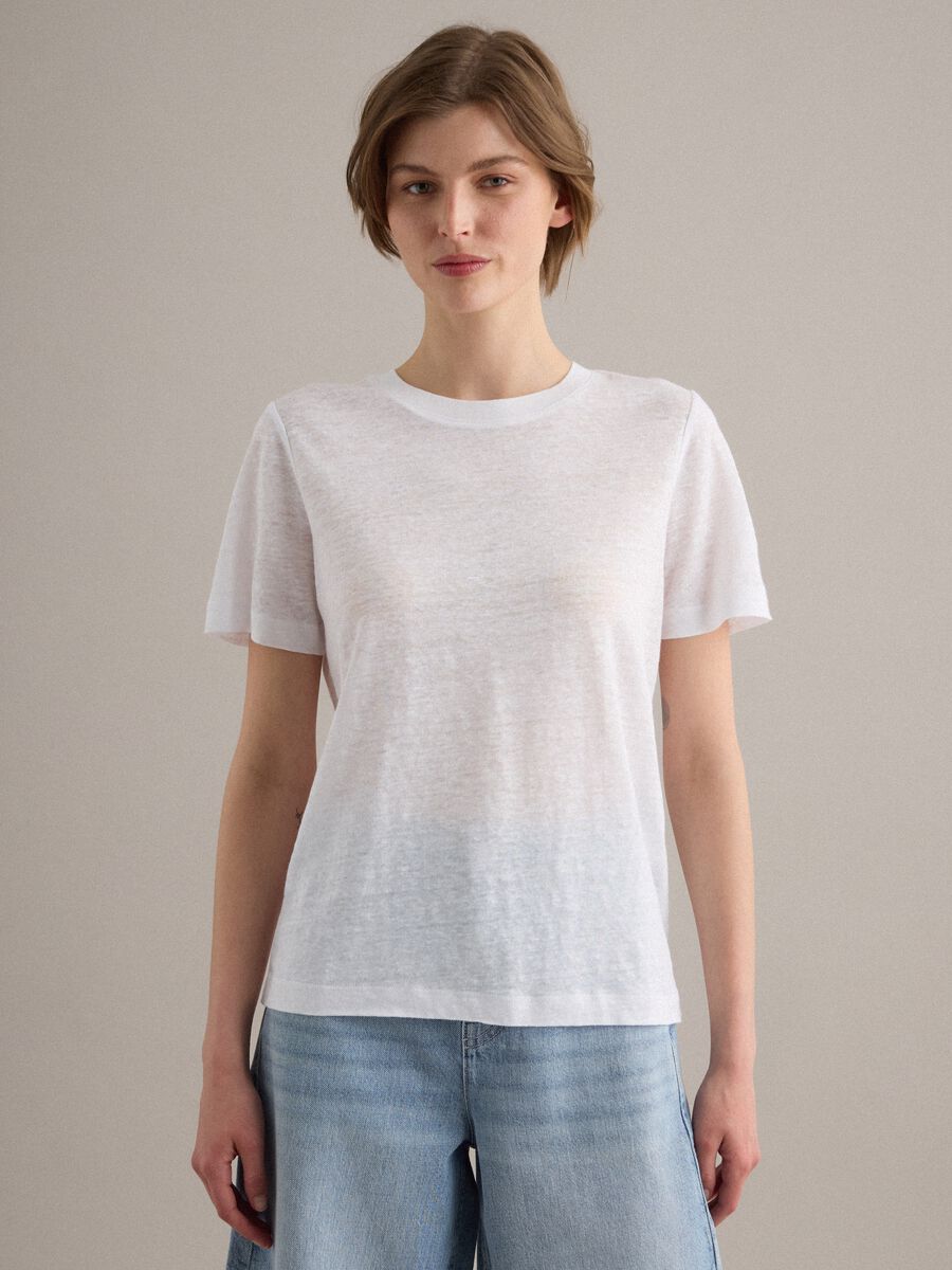 White pure linen regular-fit short-sleeve T-shirt_1