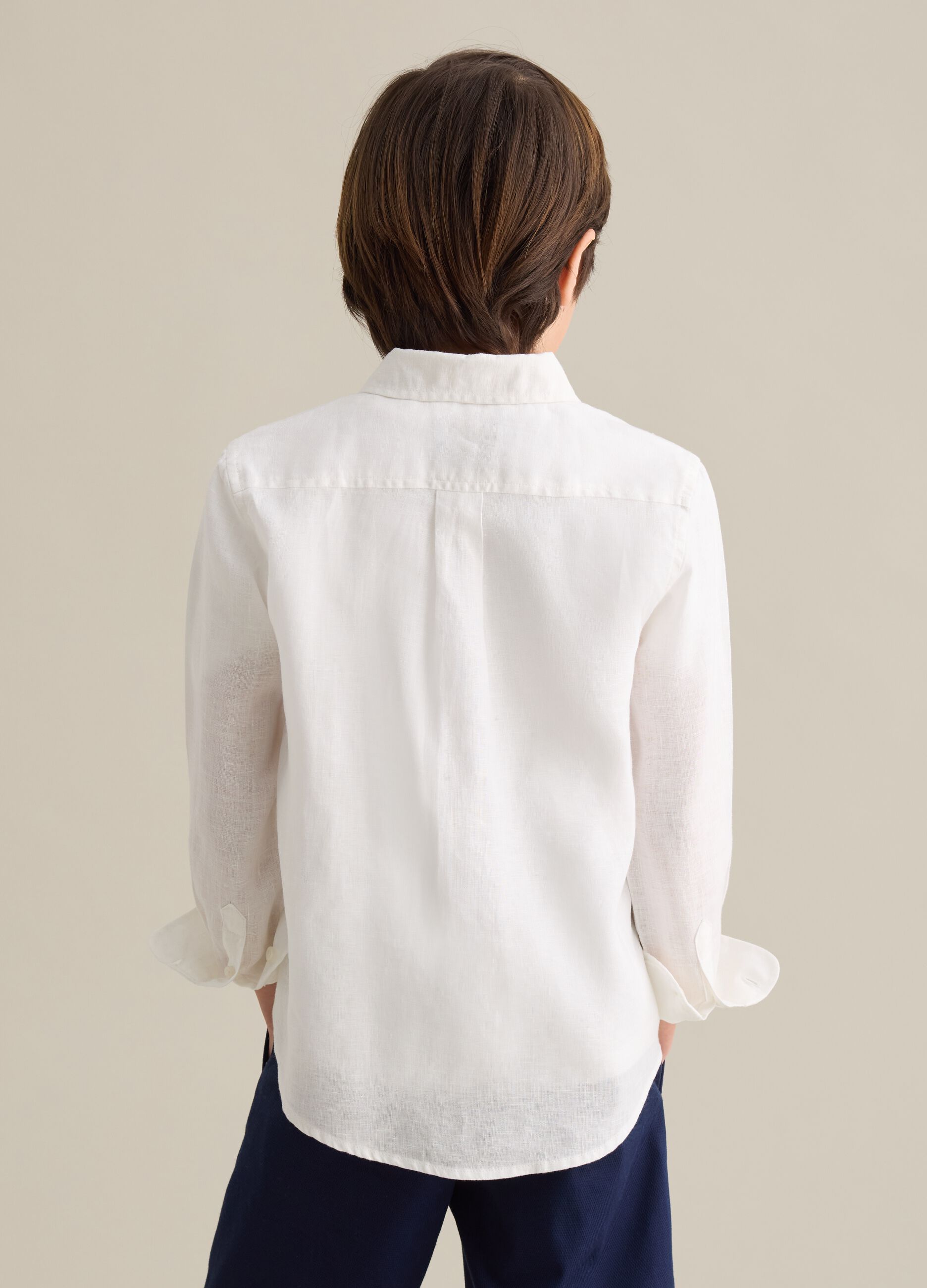 White linen shirt with logo embroidery