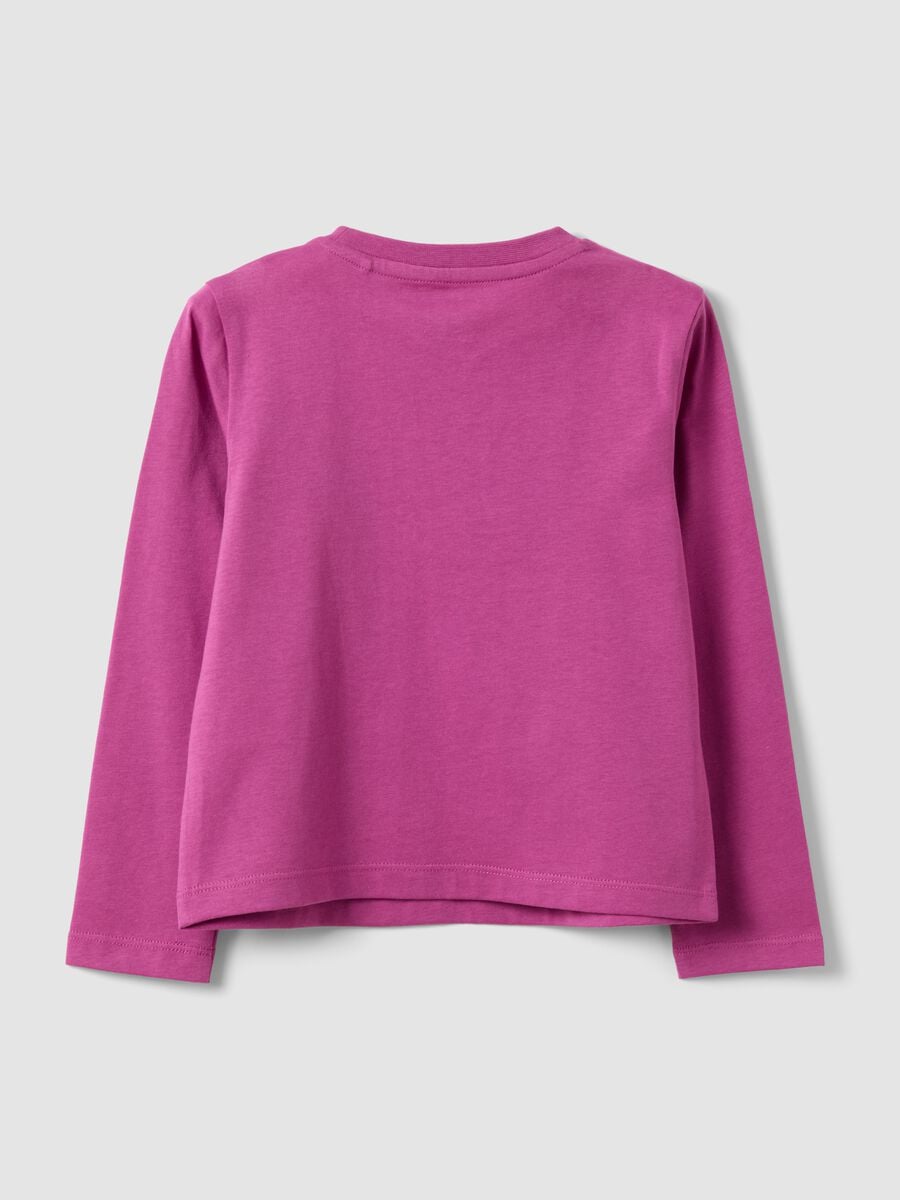 T-shirt viola in puro cotone organico con stampa cuore e ali per bambina_1