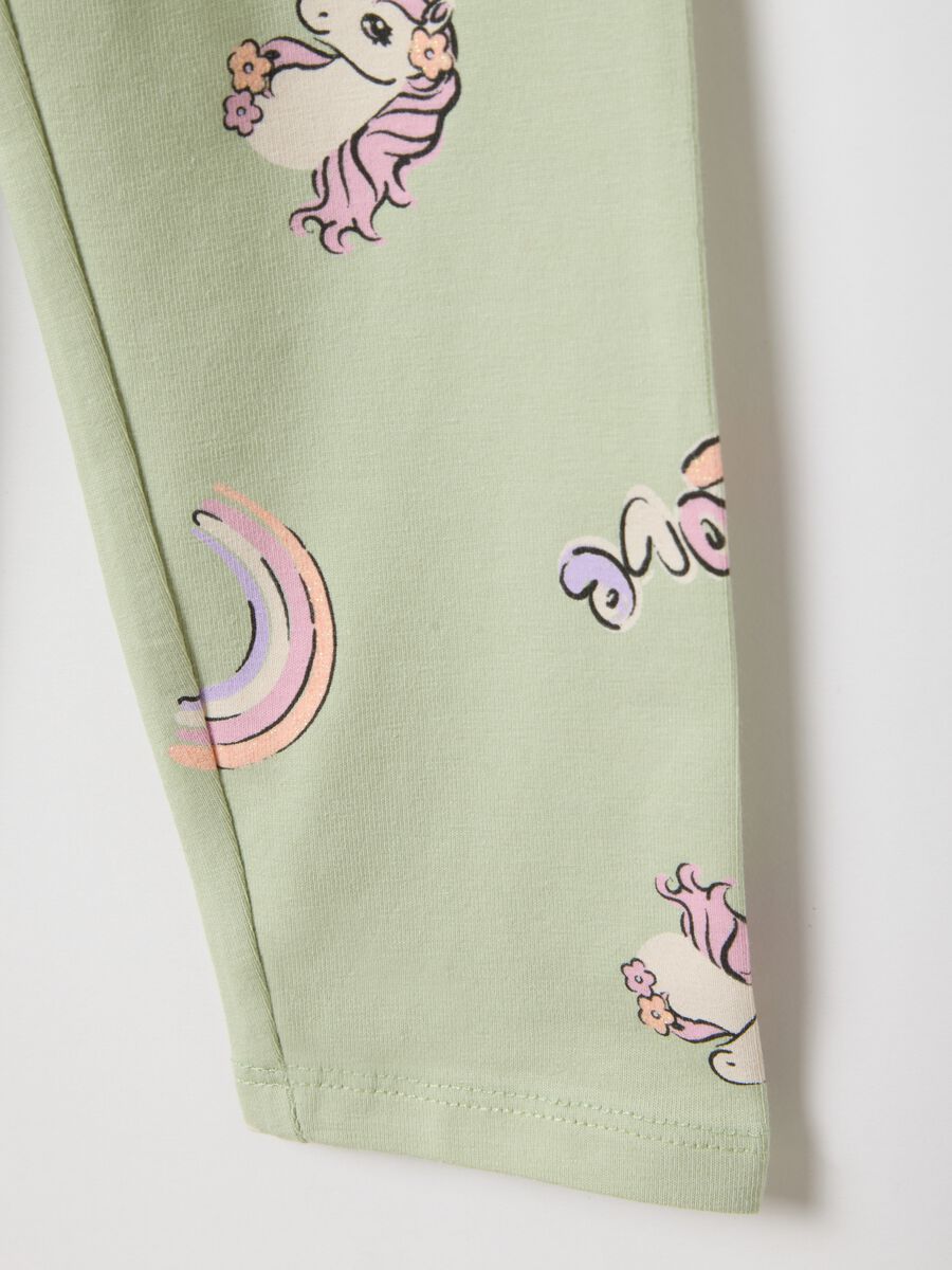 Girls' Green Stretch Cotton Leggings with Prints, Skinny Fit_3