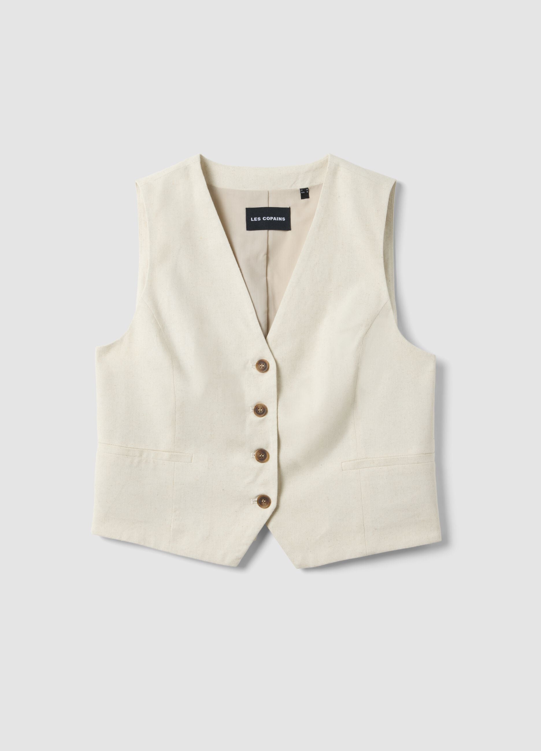 Gilet in misto viscosa e lino beige slim fit