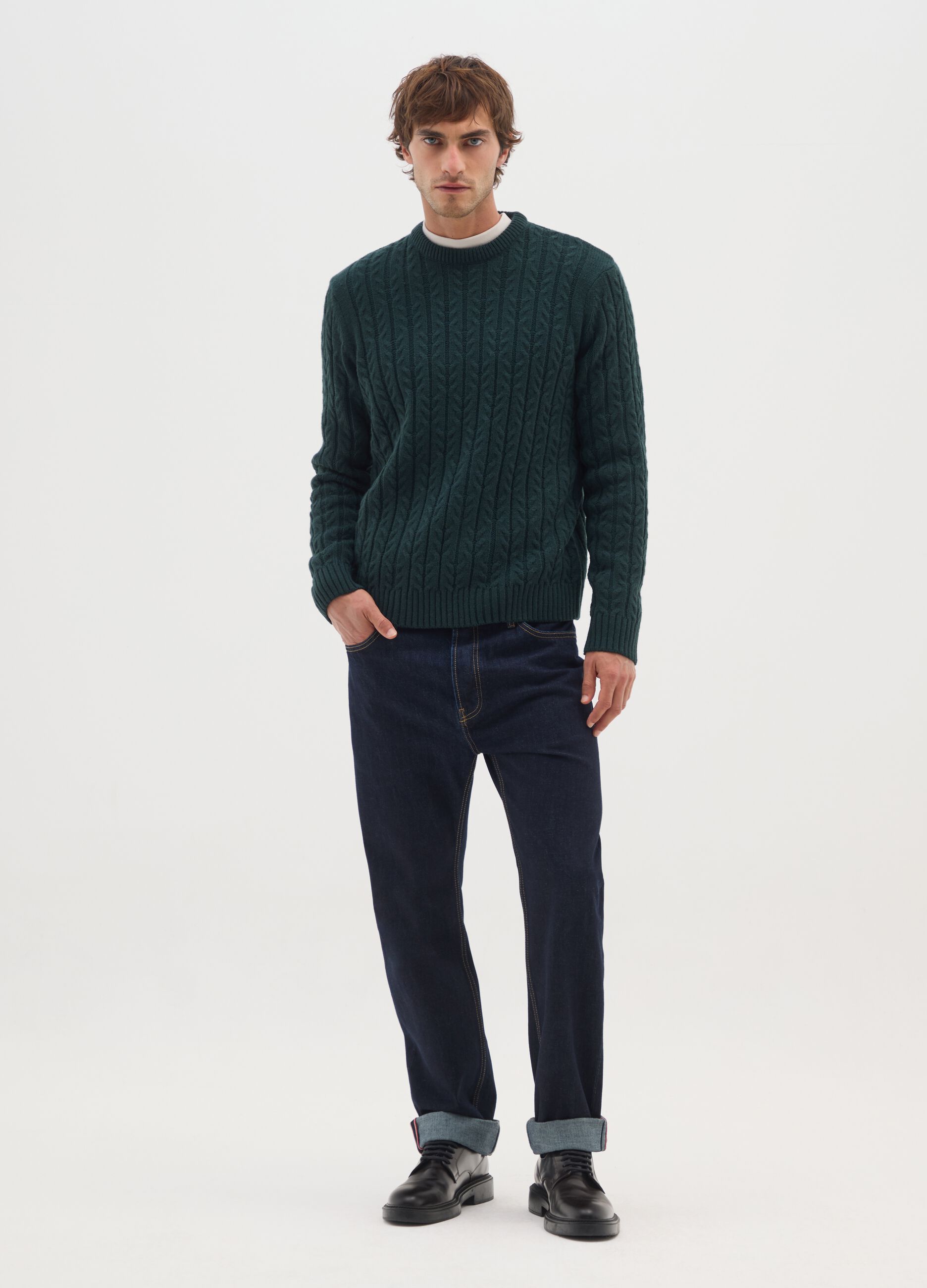 Green Crew Neck Wool Blend Jumper